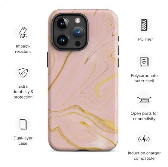 Tough Case for iPhone® Liquid Gold Marble Pink