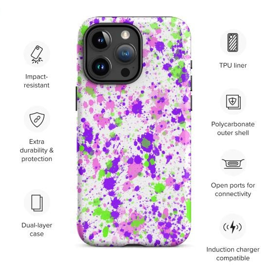 Tough Case for iPhone® Paint Splatter Purple