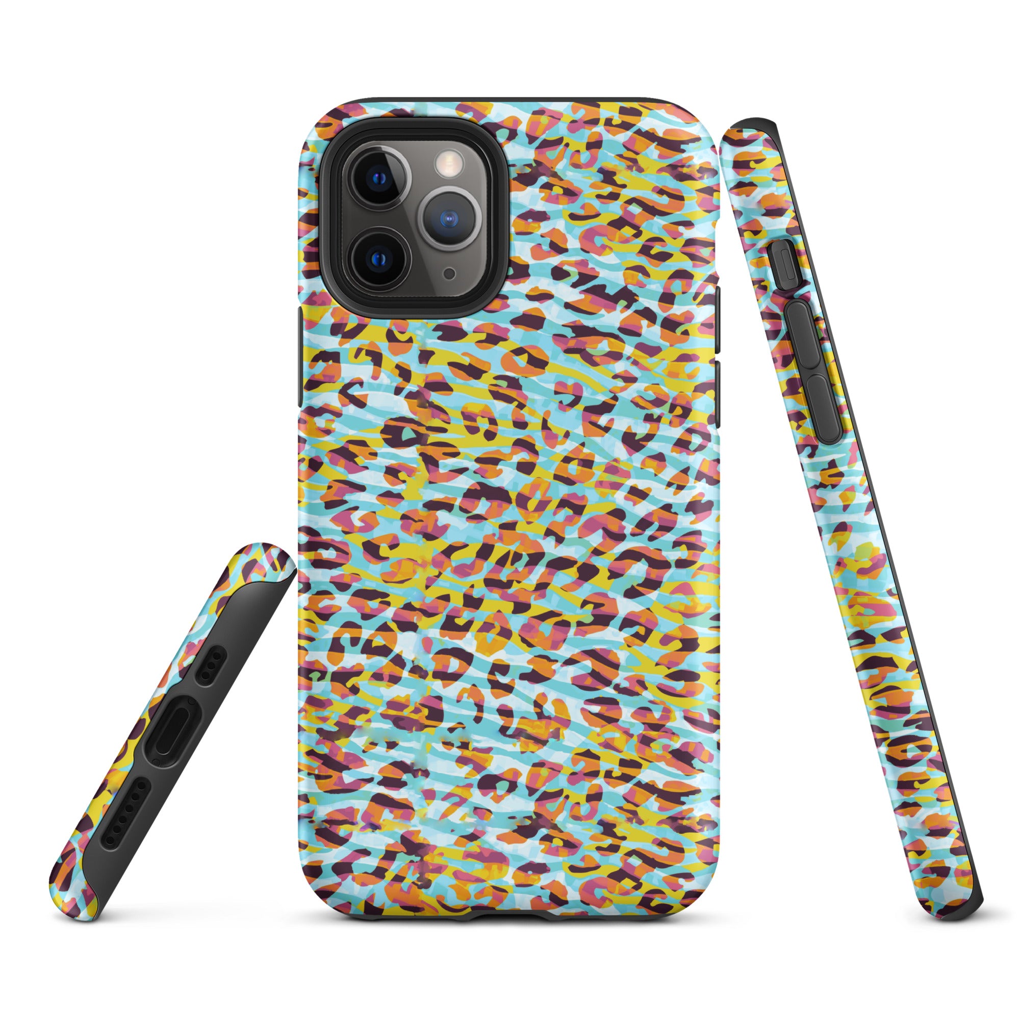 Tough Case for iPhone® Zebra and Leopard Print Cyan with Yellow