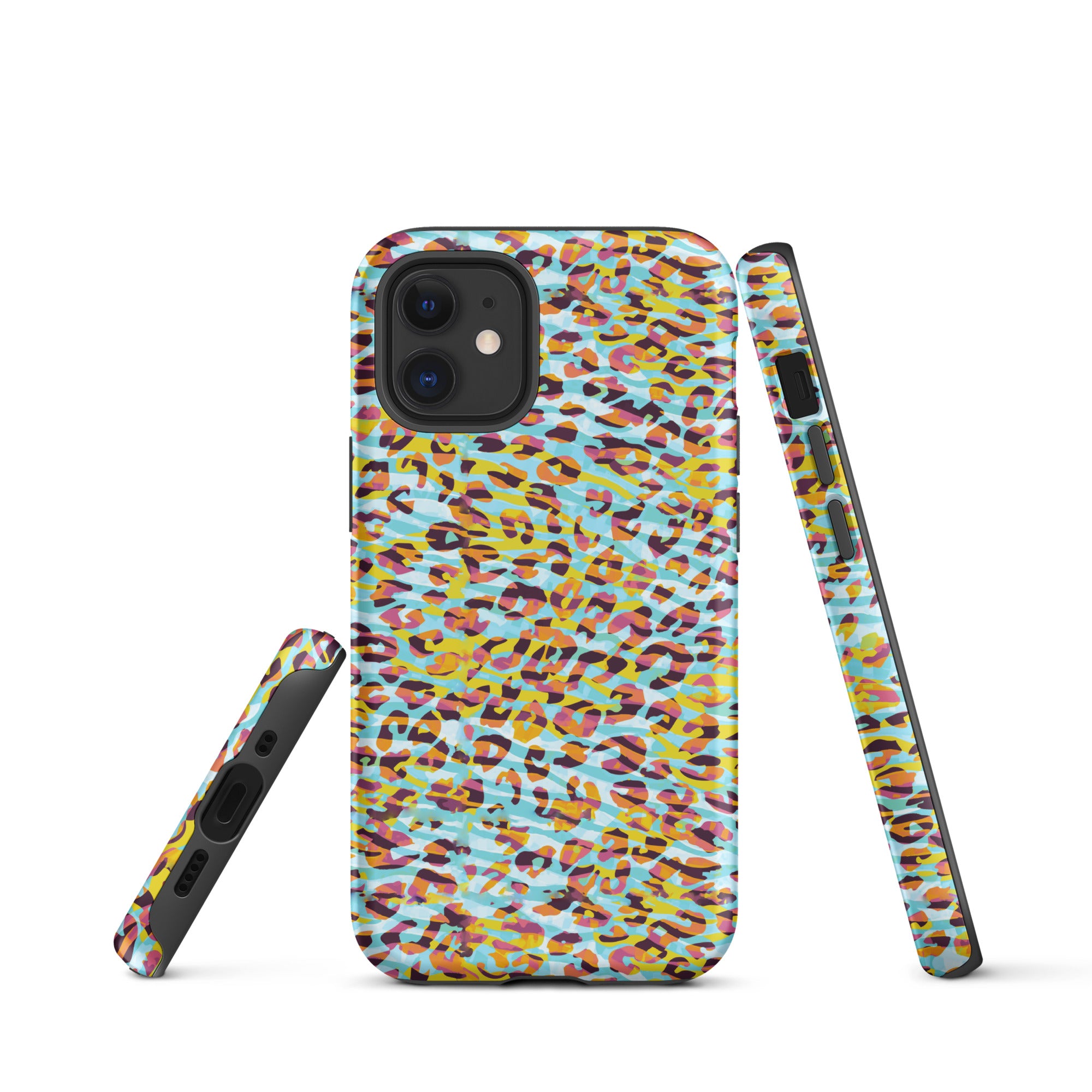 Tough Case for iPhone® Zebra and Leopard Print Cyan with Yellow