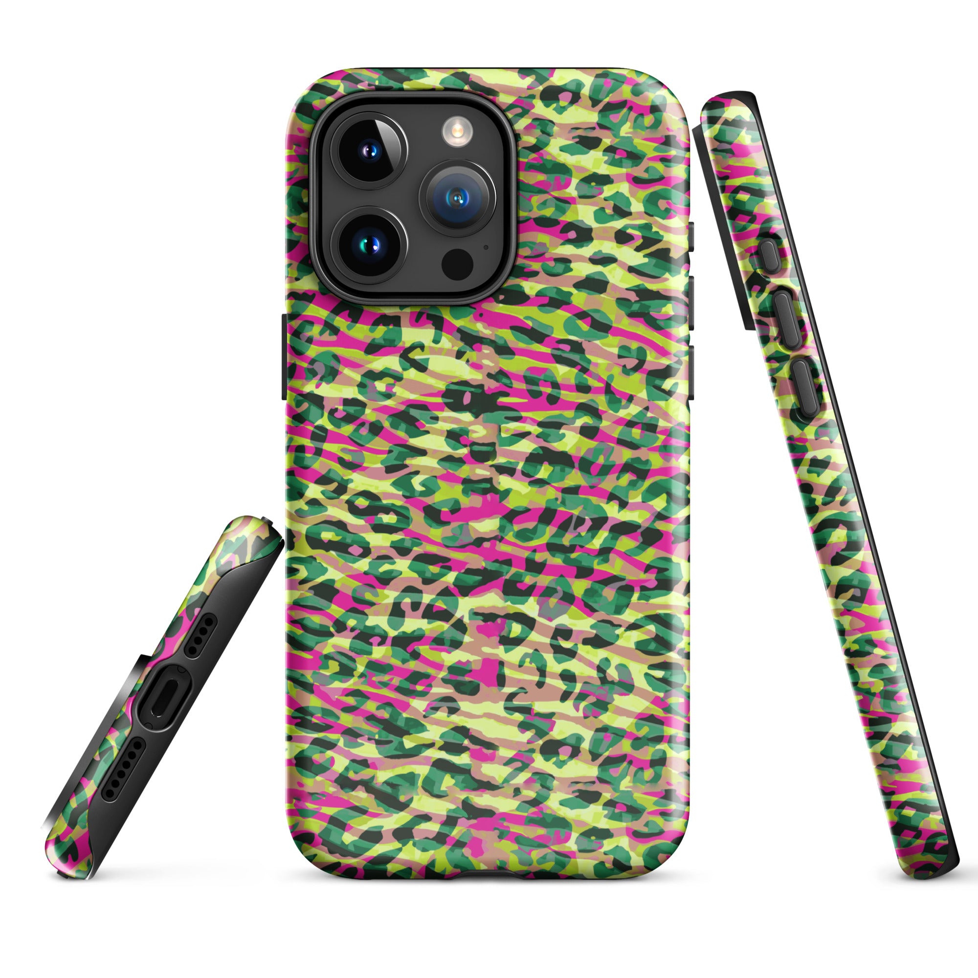 Tough Case for iPhone® Zebra and Leopard Print Magenta with Yellow