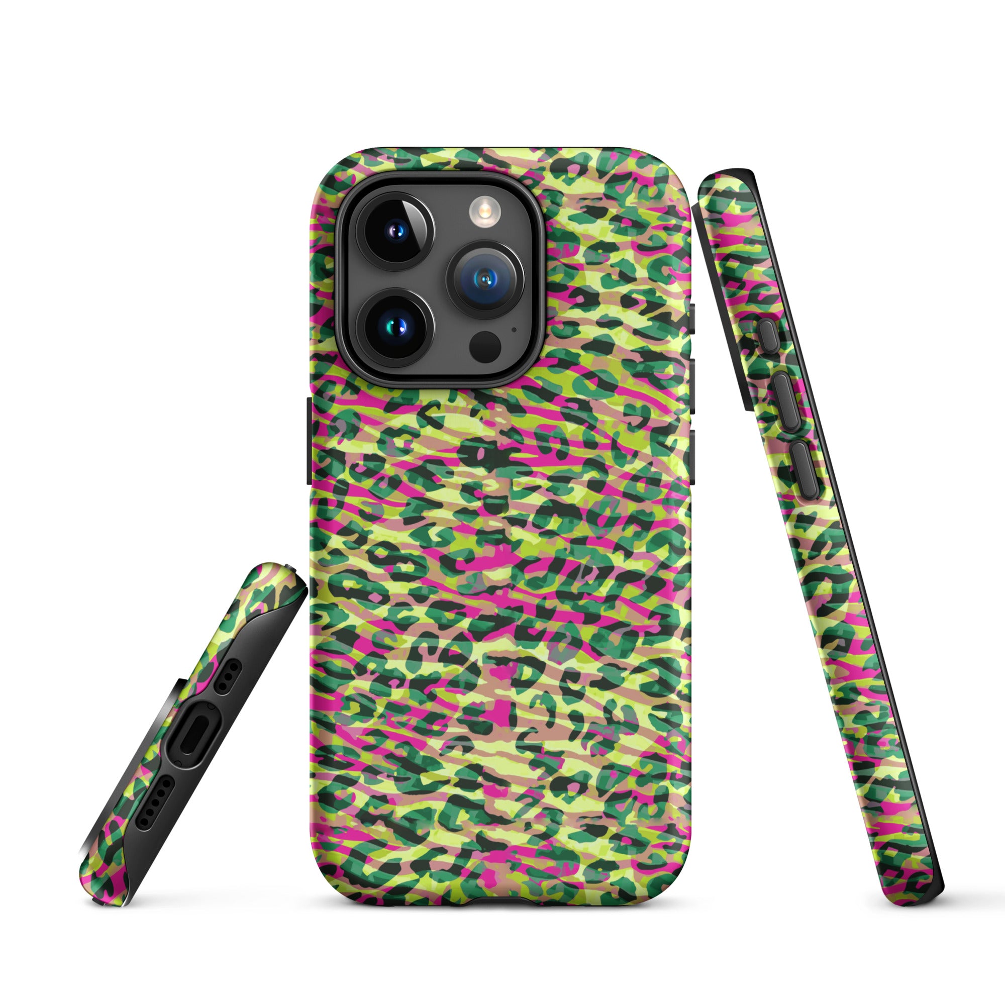 Tough Case for iPhone® Zebra and Leopard Print Magenta with Yellow