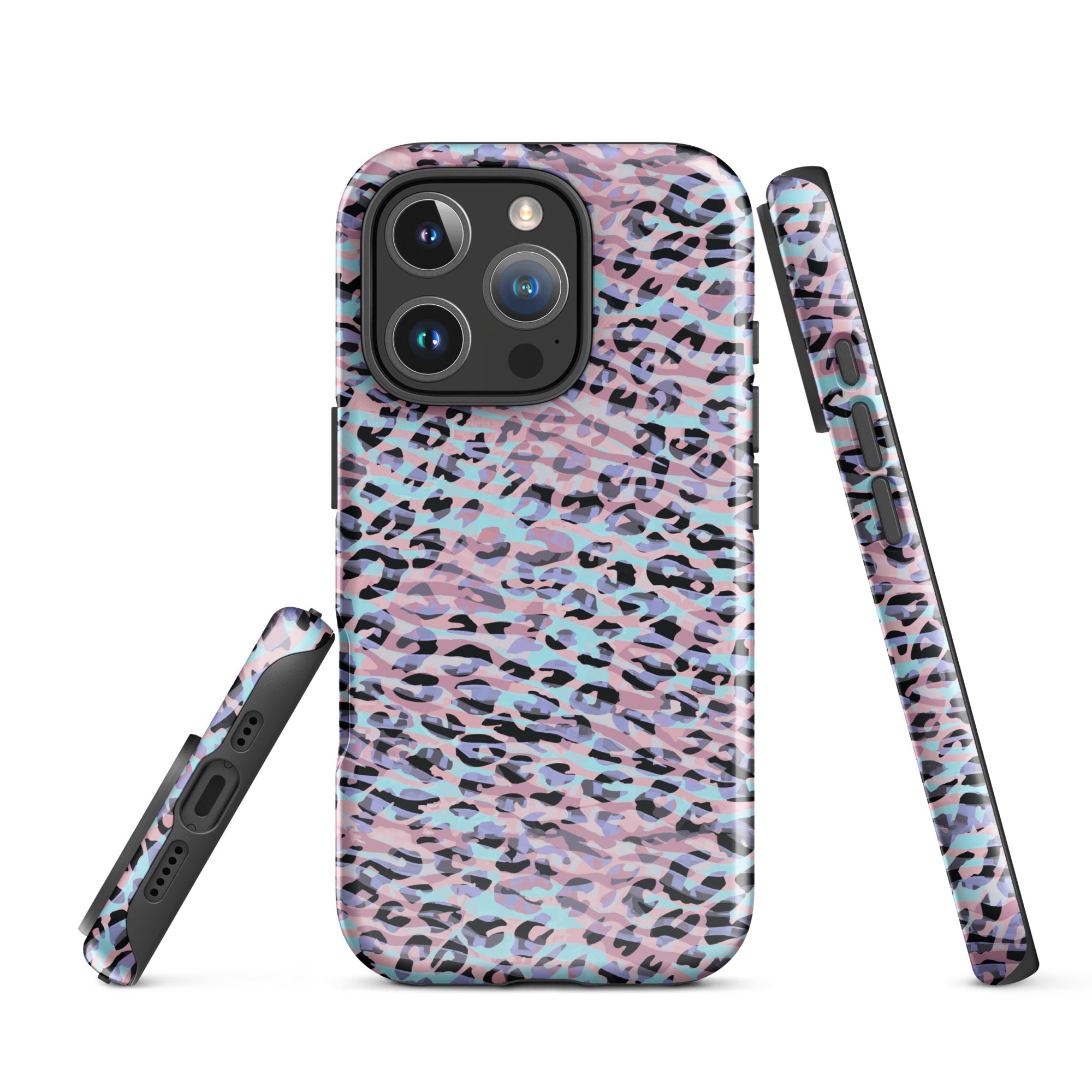 Tough Case for iPhone® Zebra and Leopard Print Pink with Cyan