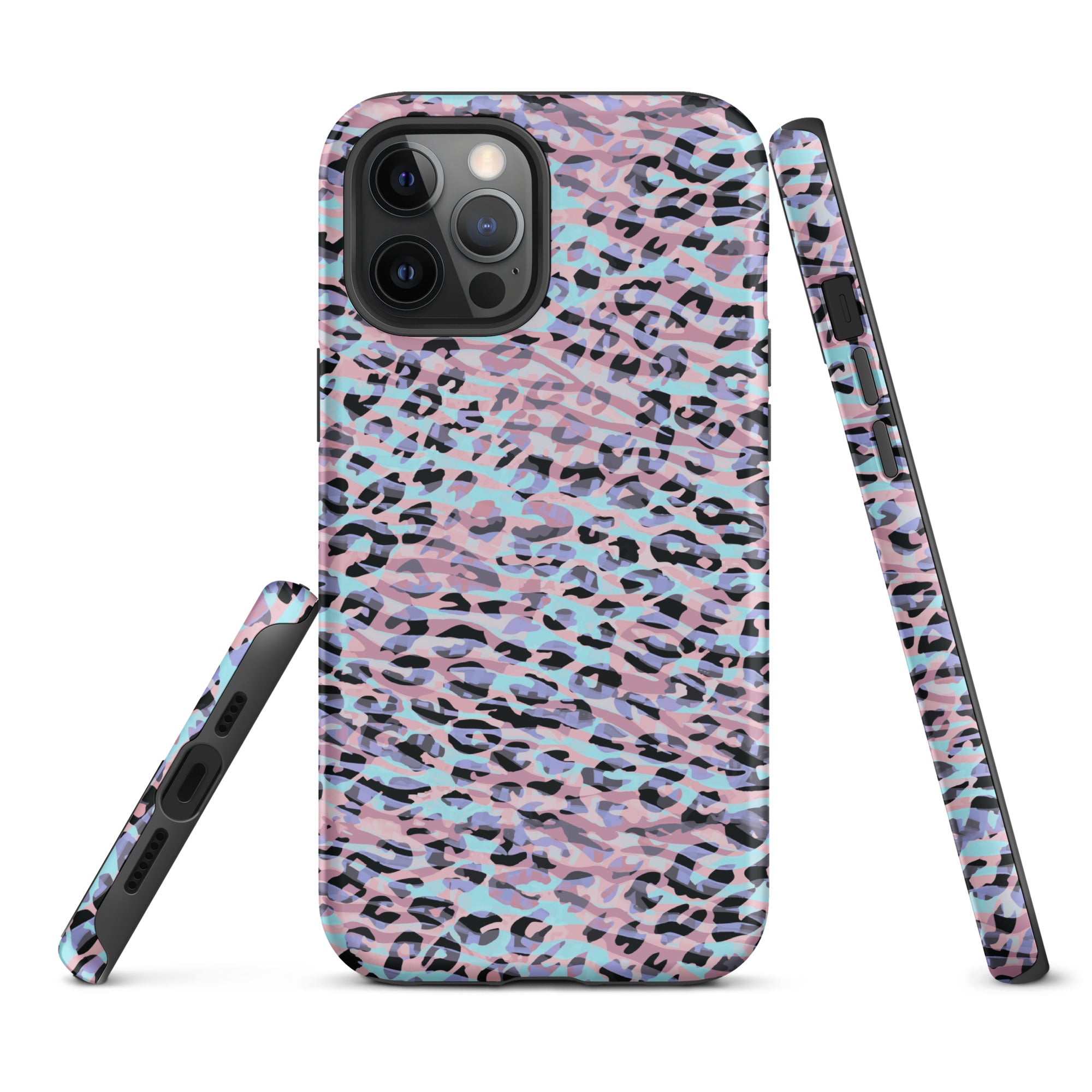 Tough Case for iPhone® Zebra and Leopard Print Pink with Cyan