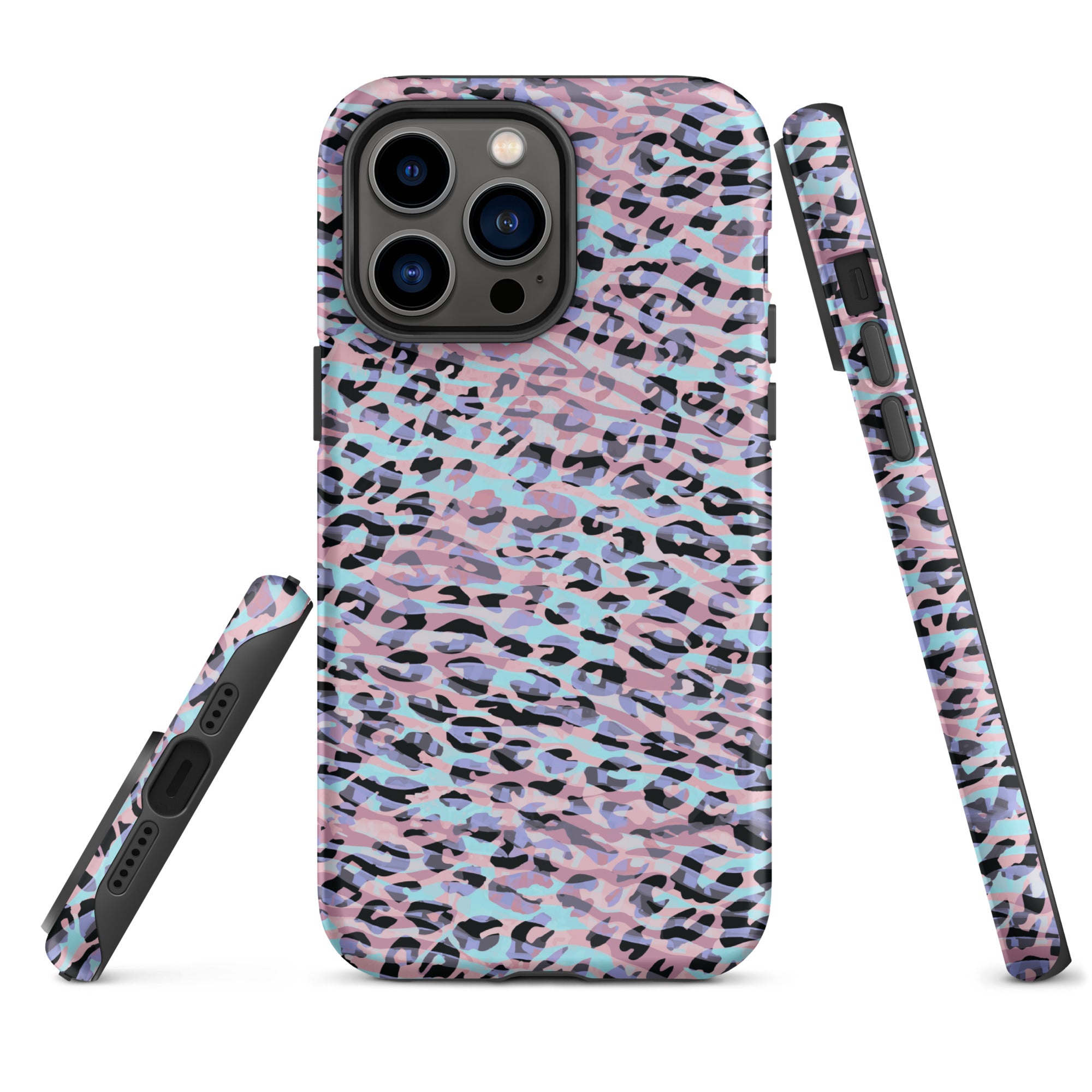 Tough Case for iPhone® Zebra and Leopard Print Pink with Cyan