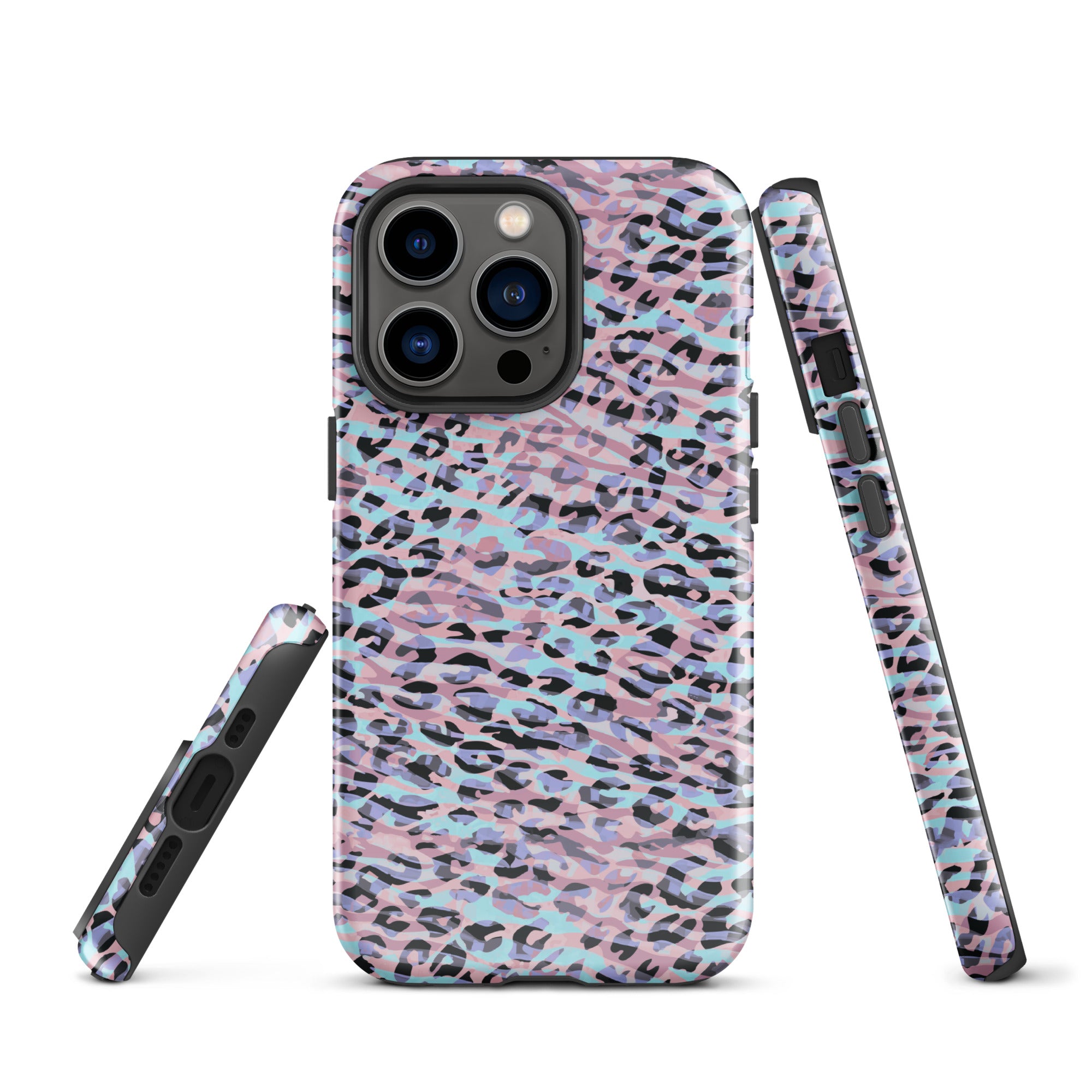 Tough Case for iPhone® Zebra and Leopard Print Pink with Cyan