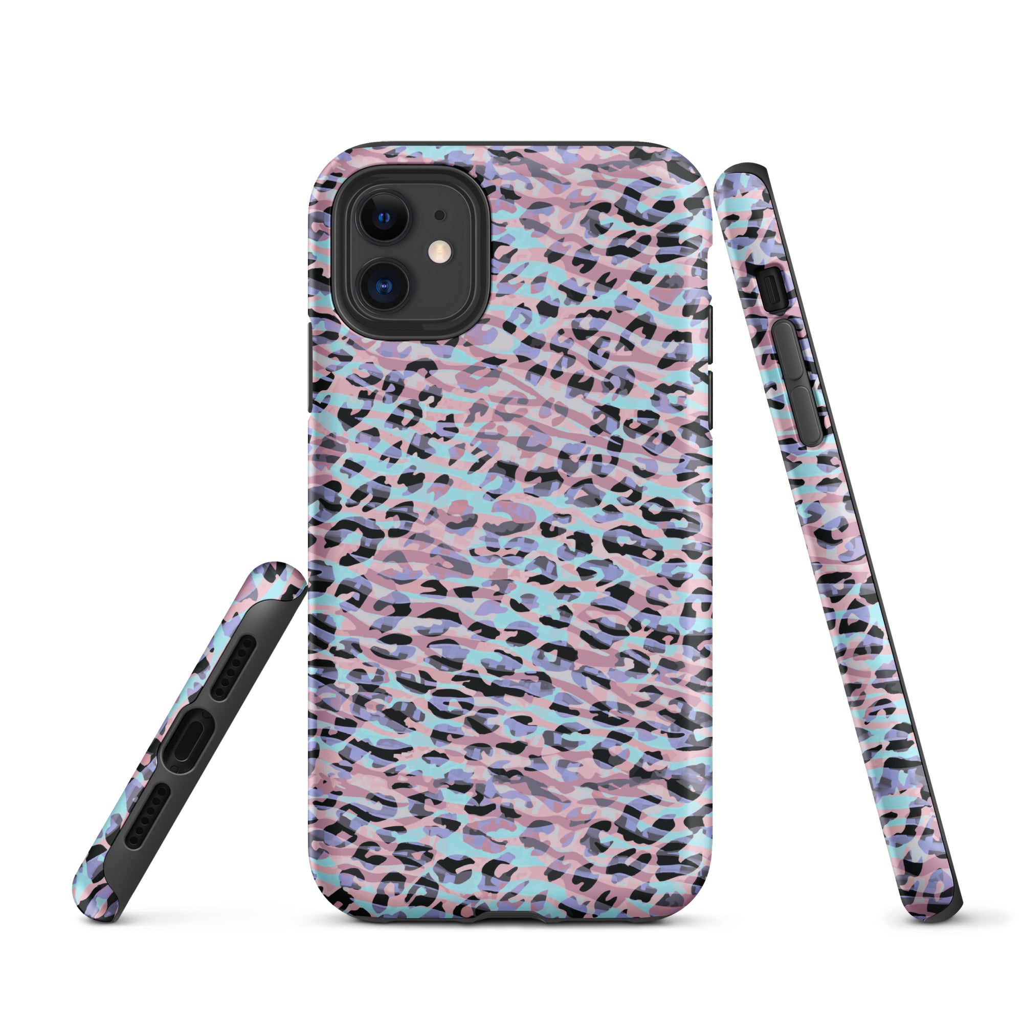 Tough Case for iPhone® Zebra and Leopard Print Pink with Cyan