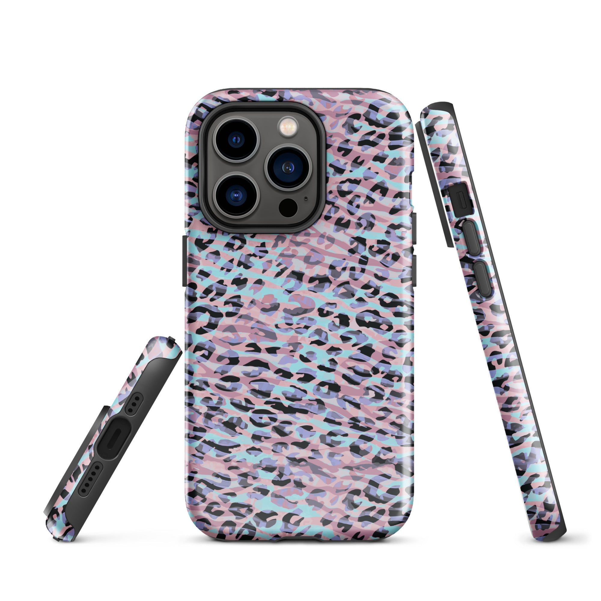 Tough Case for iPhone® Zebra and Leopard Print Pink with Cyan