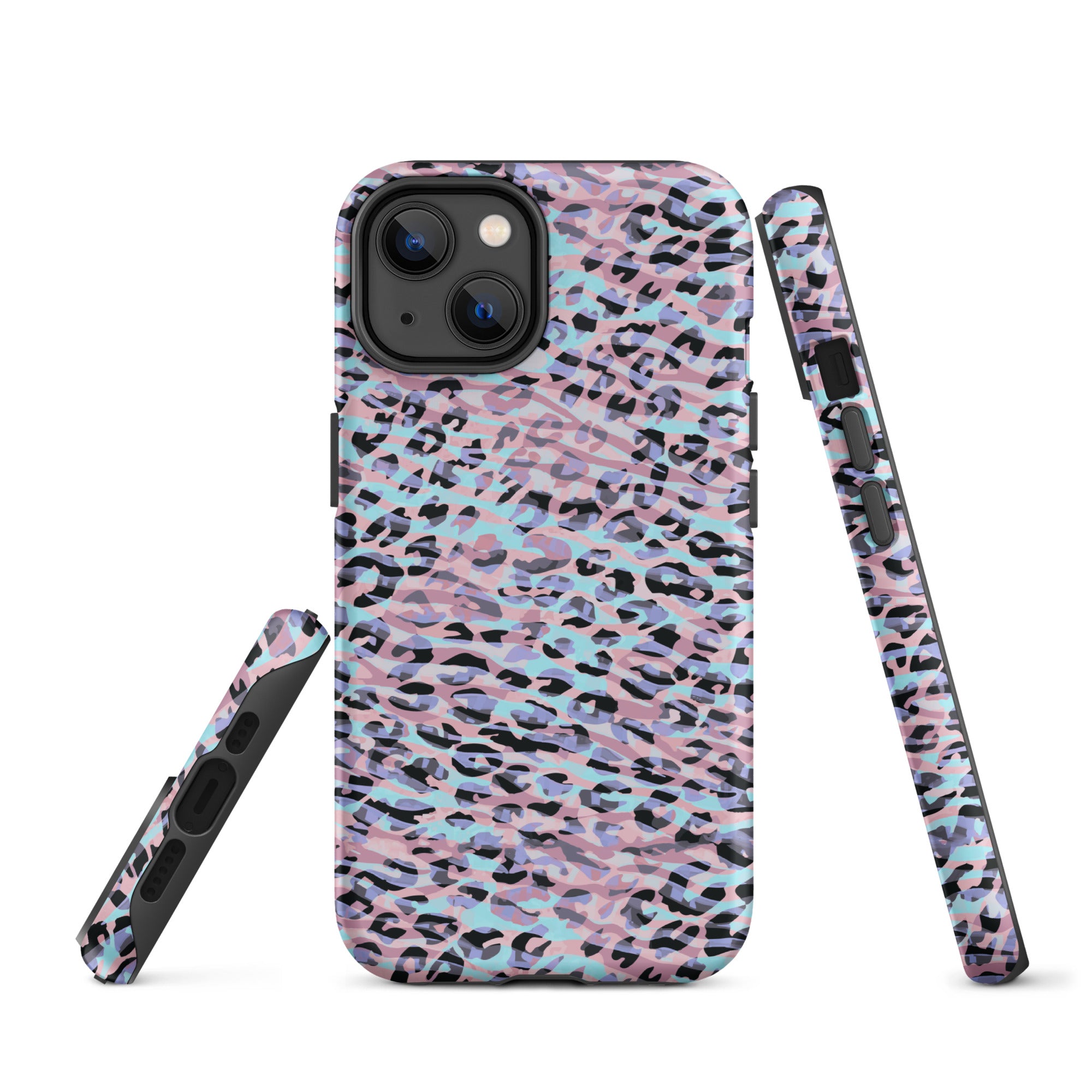 Tough Case for iPhone® Zebra and Leopard Print Pink with Cyan