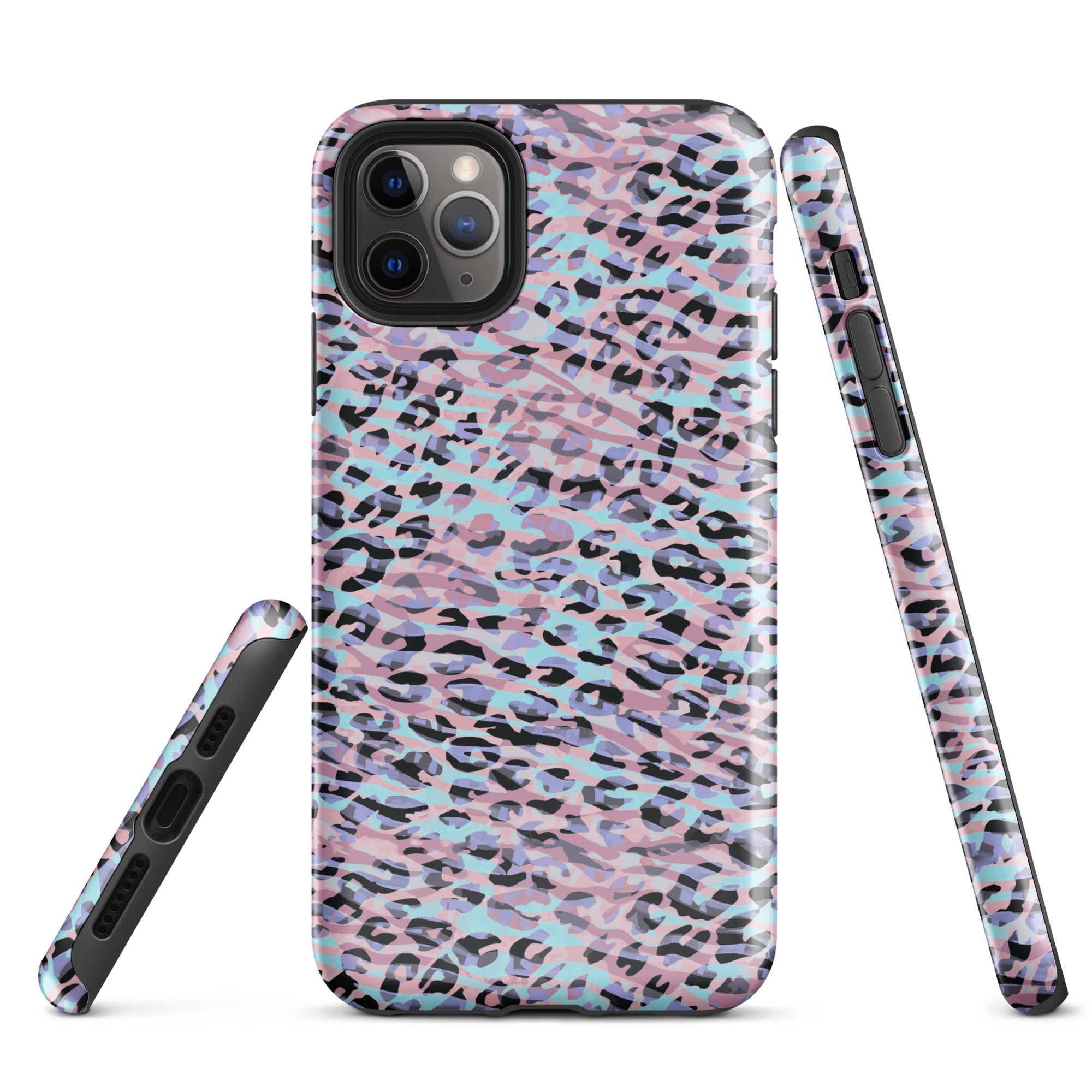 Tough Case for iPhone® Zebra and Leopard Print Pink with Cyan