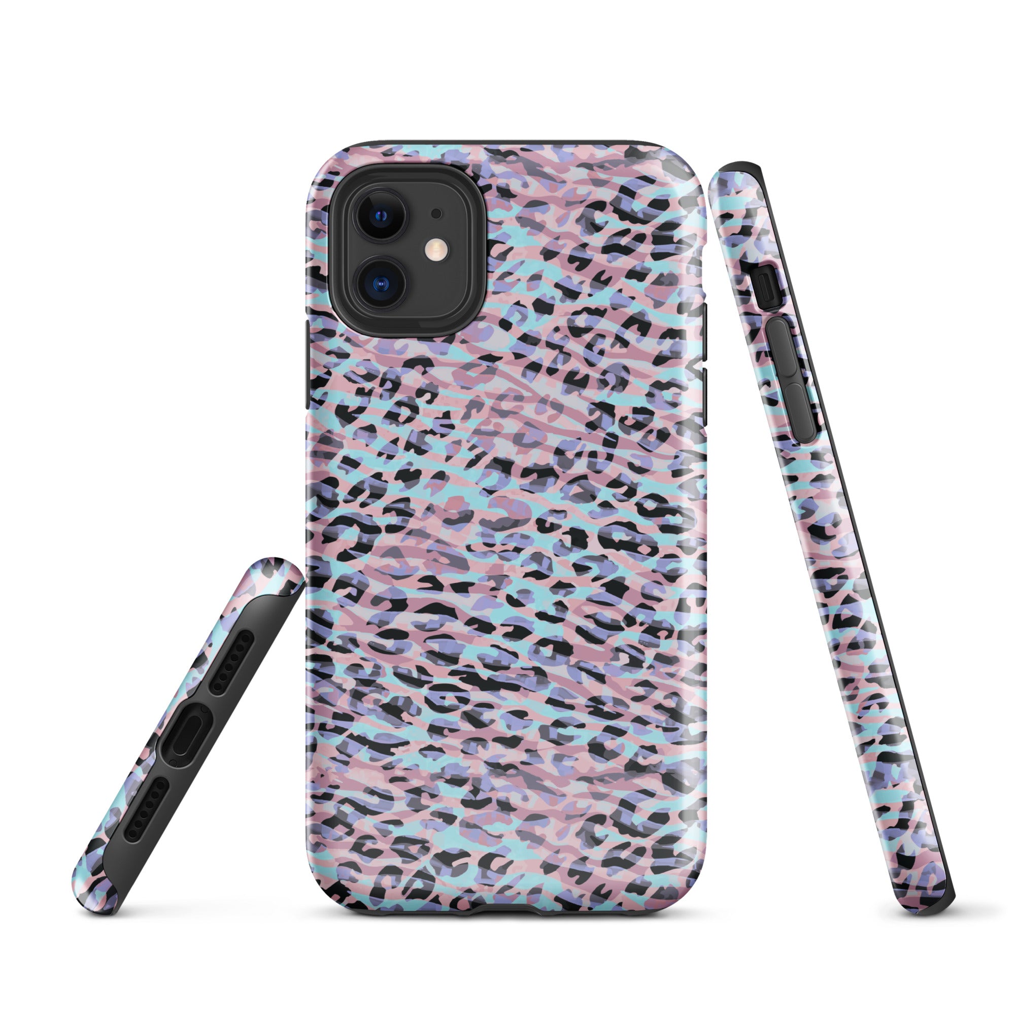 Tough Case for iPhone® Zebra and Leopard Print Pink with Cyan