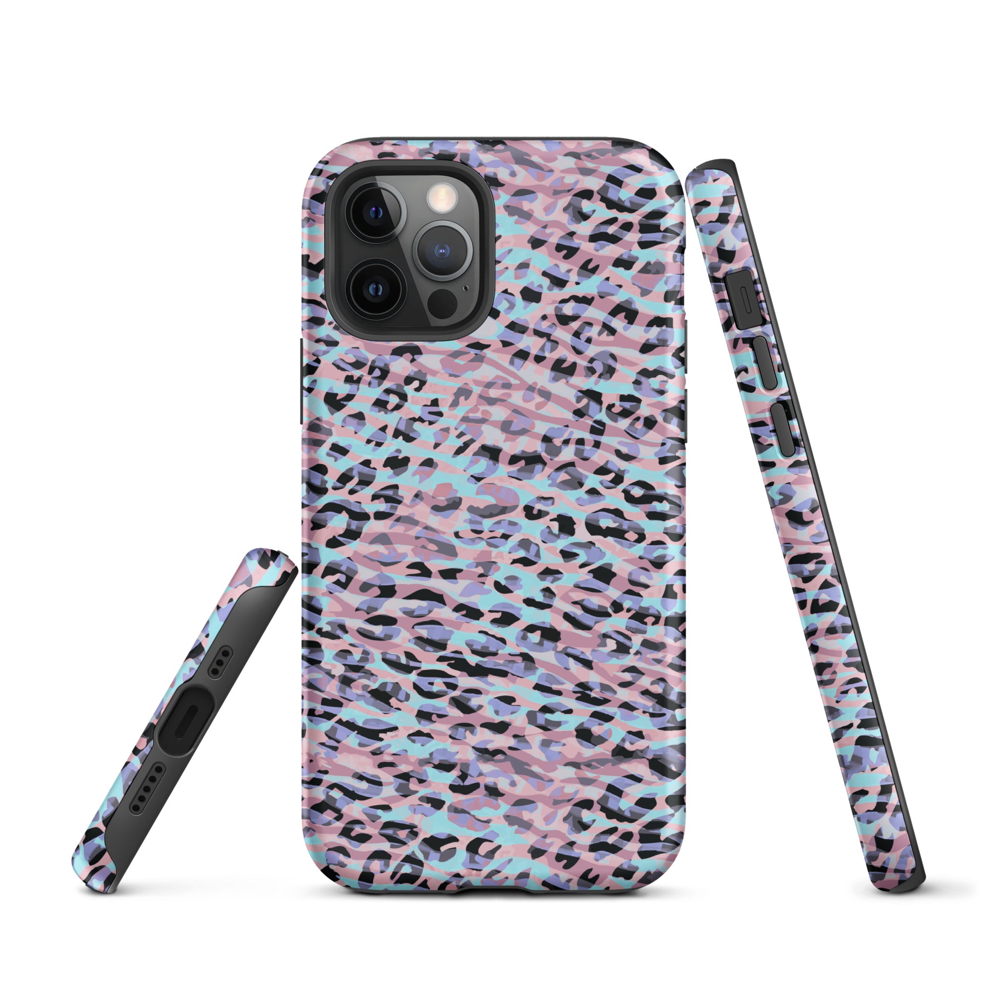 Tough Case for iPhone® Zebra and Leopard Print Pink with Cyan