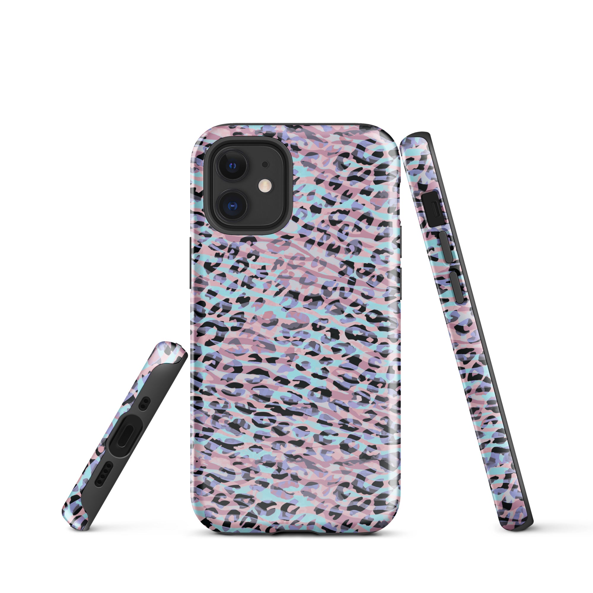 Tough Case for iPhone® Zebra and Leopard Print Pink with Cyan
