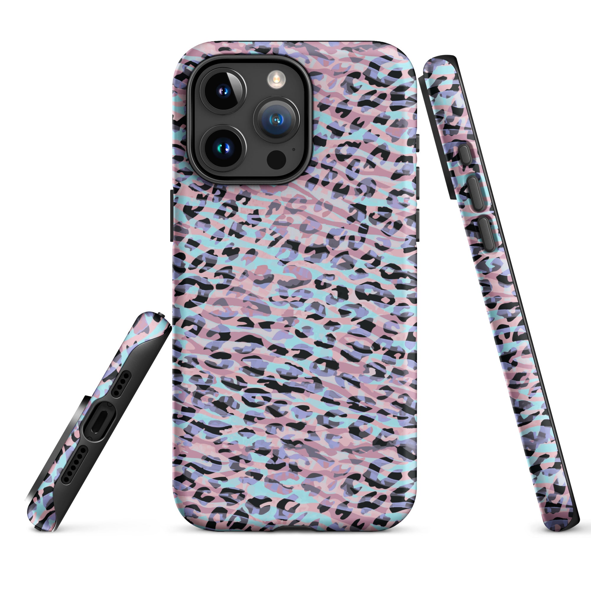 Tough Case for iPhone® Zebra and Leopard Print Pink with Cyan