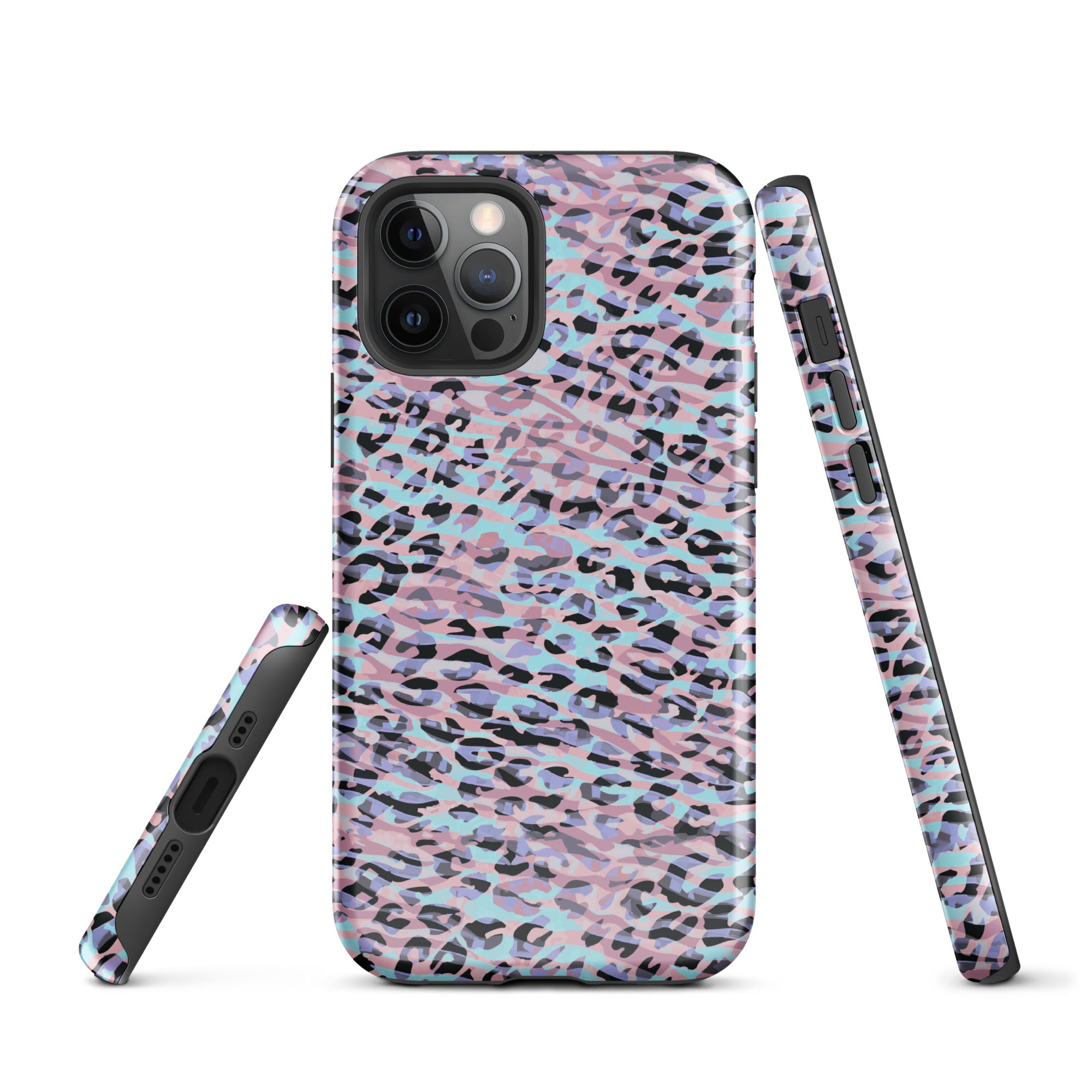 Tough Case for iPhone® Zebra and Leopard Print Pink with Cyan