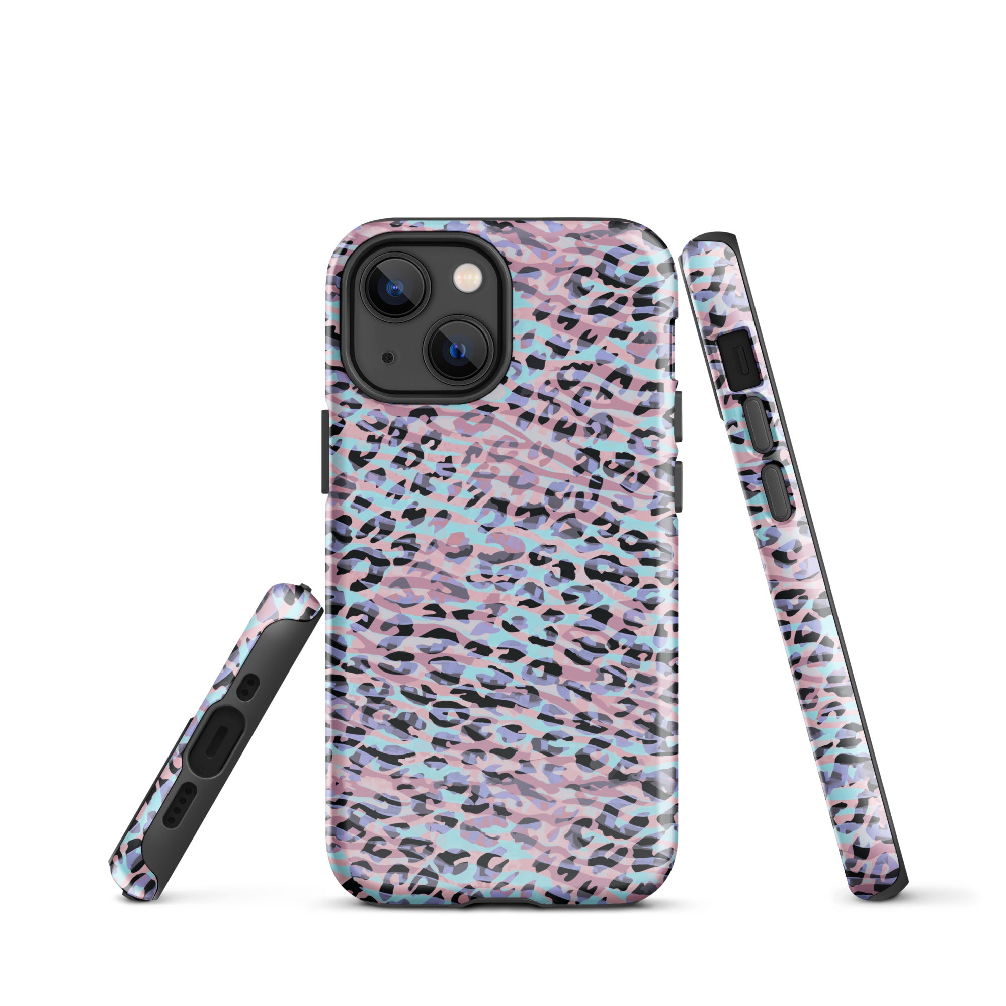 Tough Case for iPhone® Zebra and Leopard Print Pink with Cyan