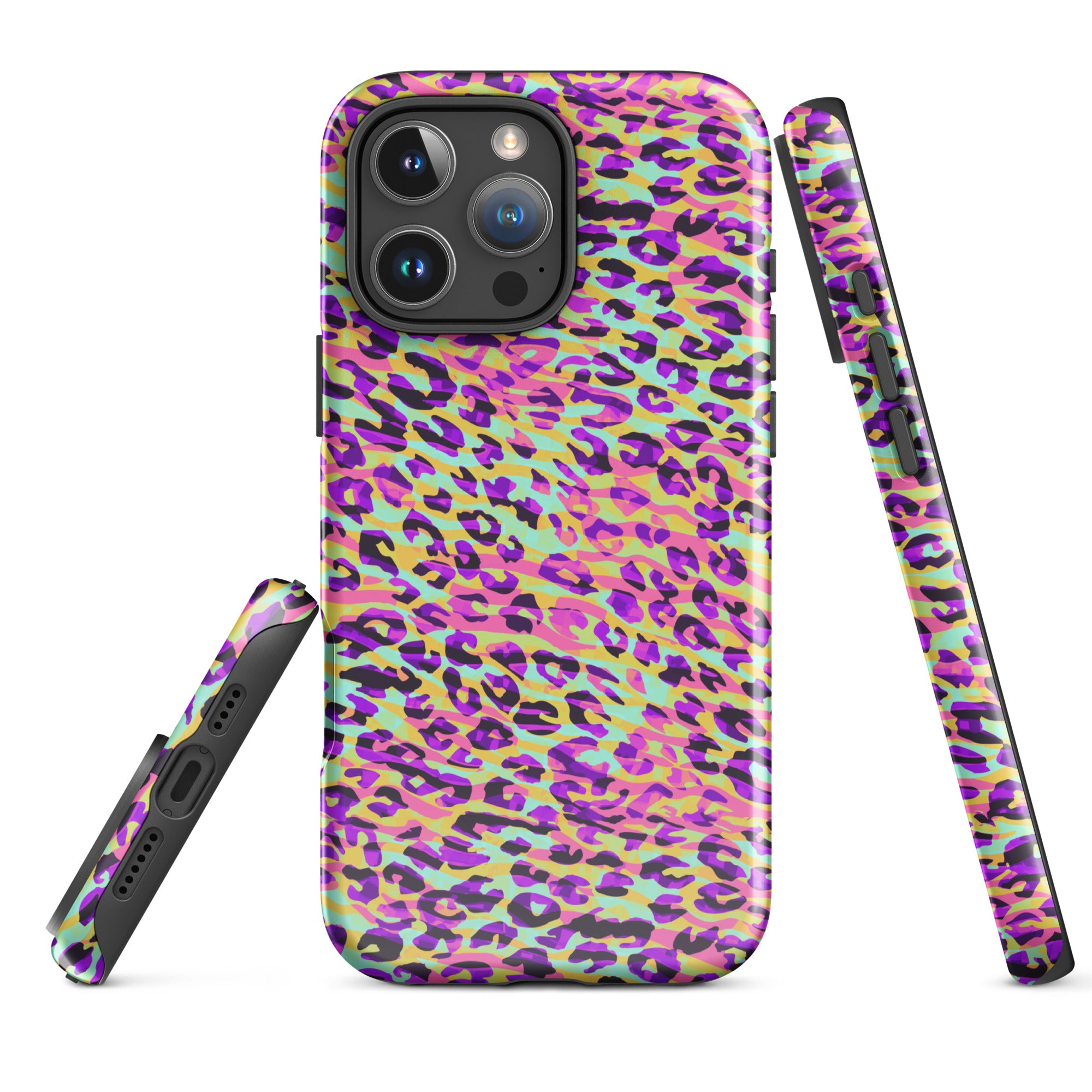 Tough Case for iPhone® Zebra and Leopard Print Pink with Yellow