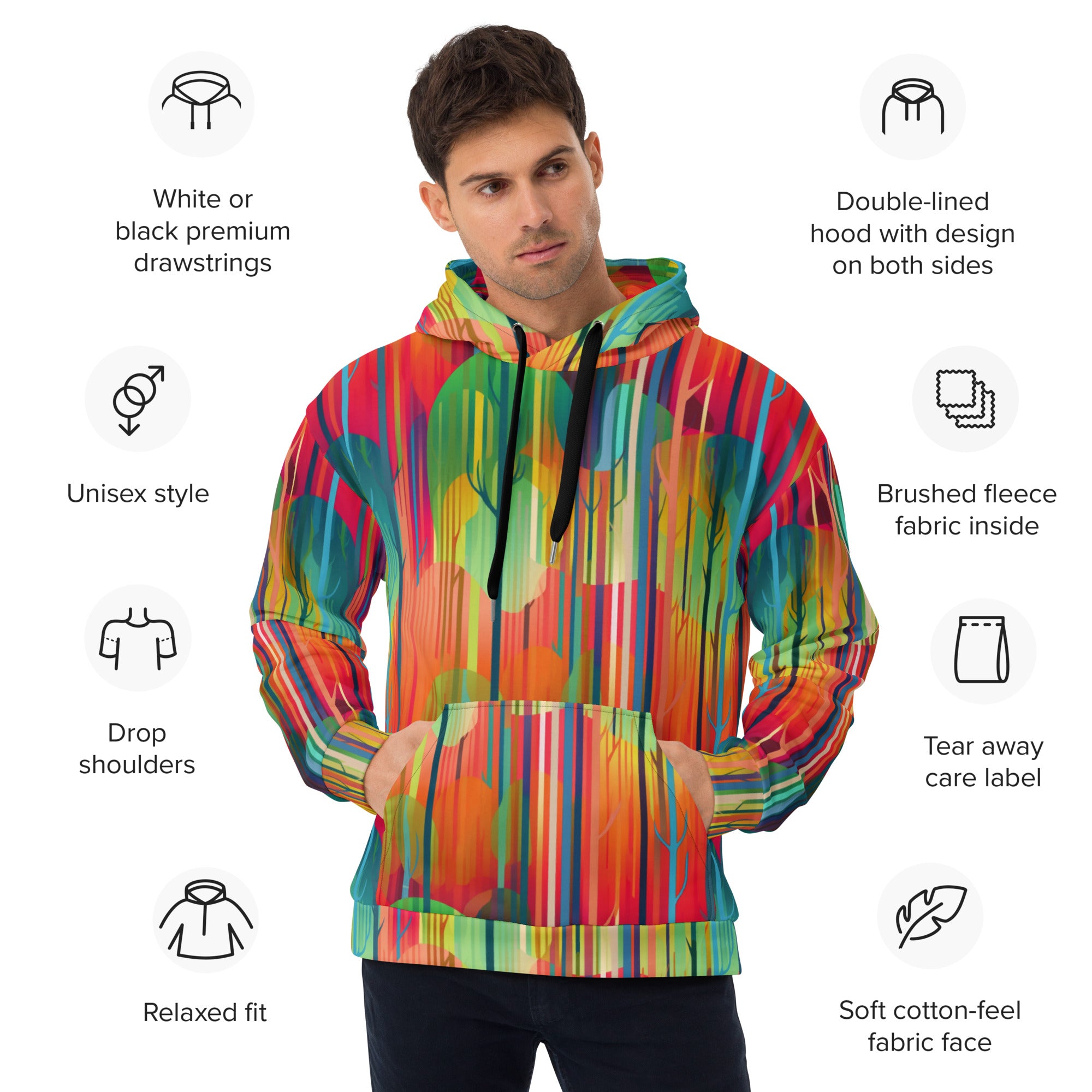 Unisex Hoodie Abstract Rainbow Forest Pattern II