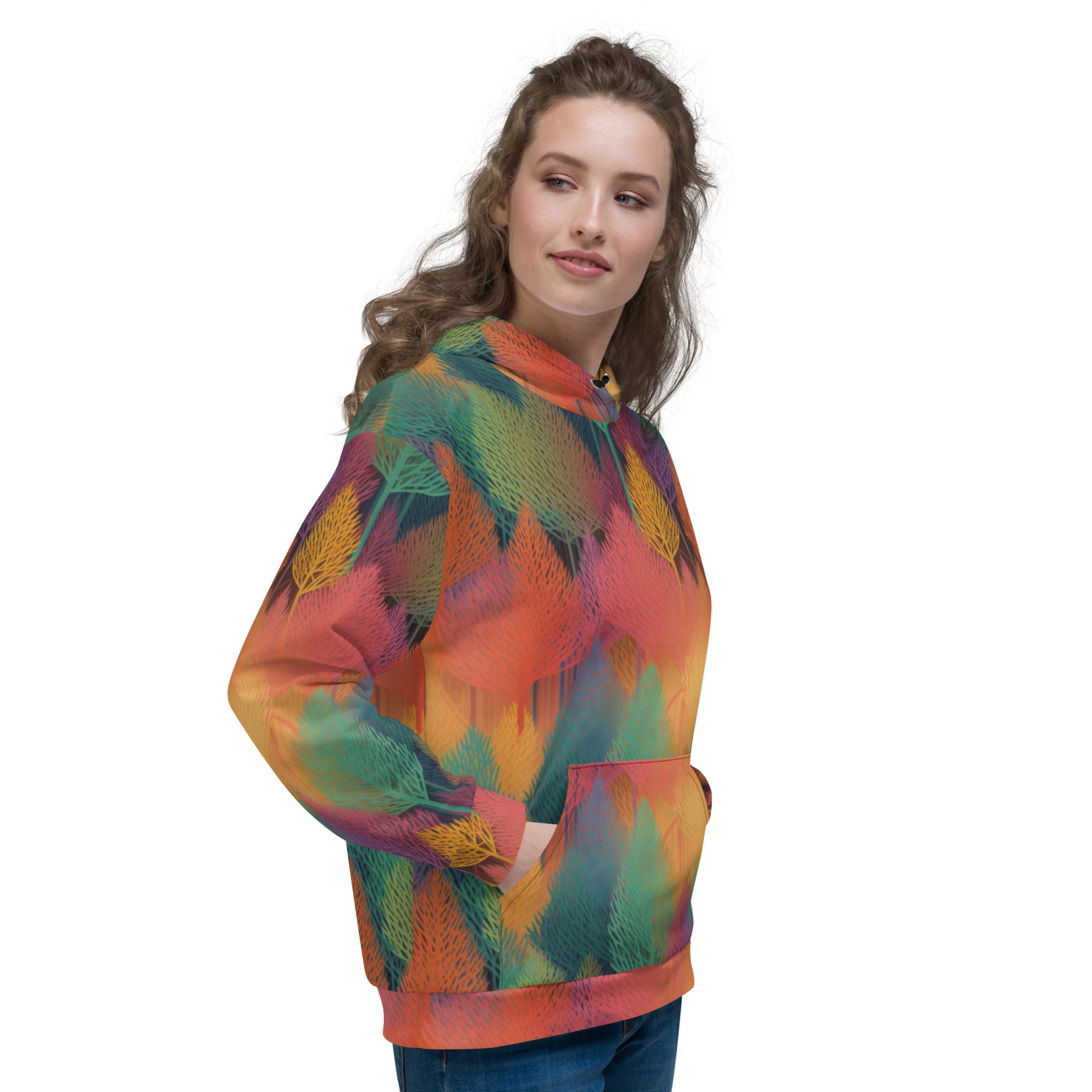 Unisex Hoodie Abstract Rainbow Forest Pattern IV