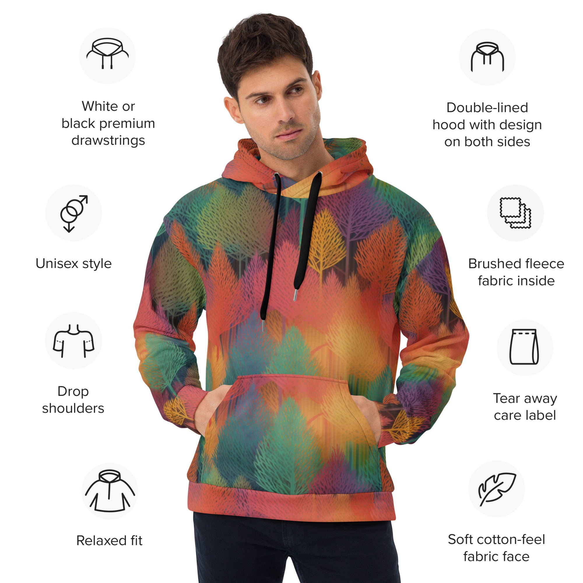 Unisex Hoodie Abstract Rainbow Forest Pattern IV