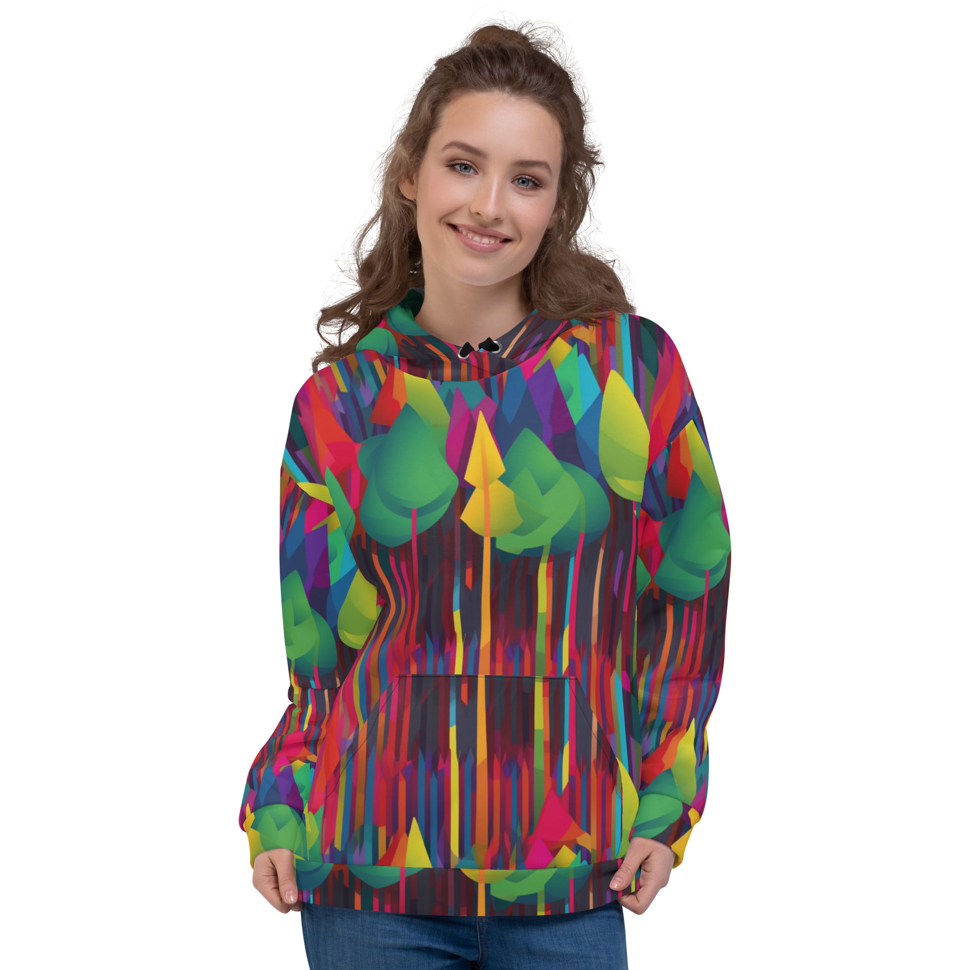 Unisex Hoodie Abstract Rainbow Forest Pattern V