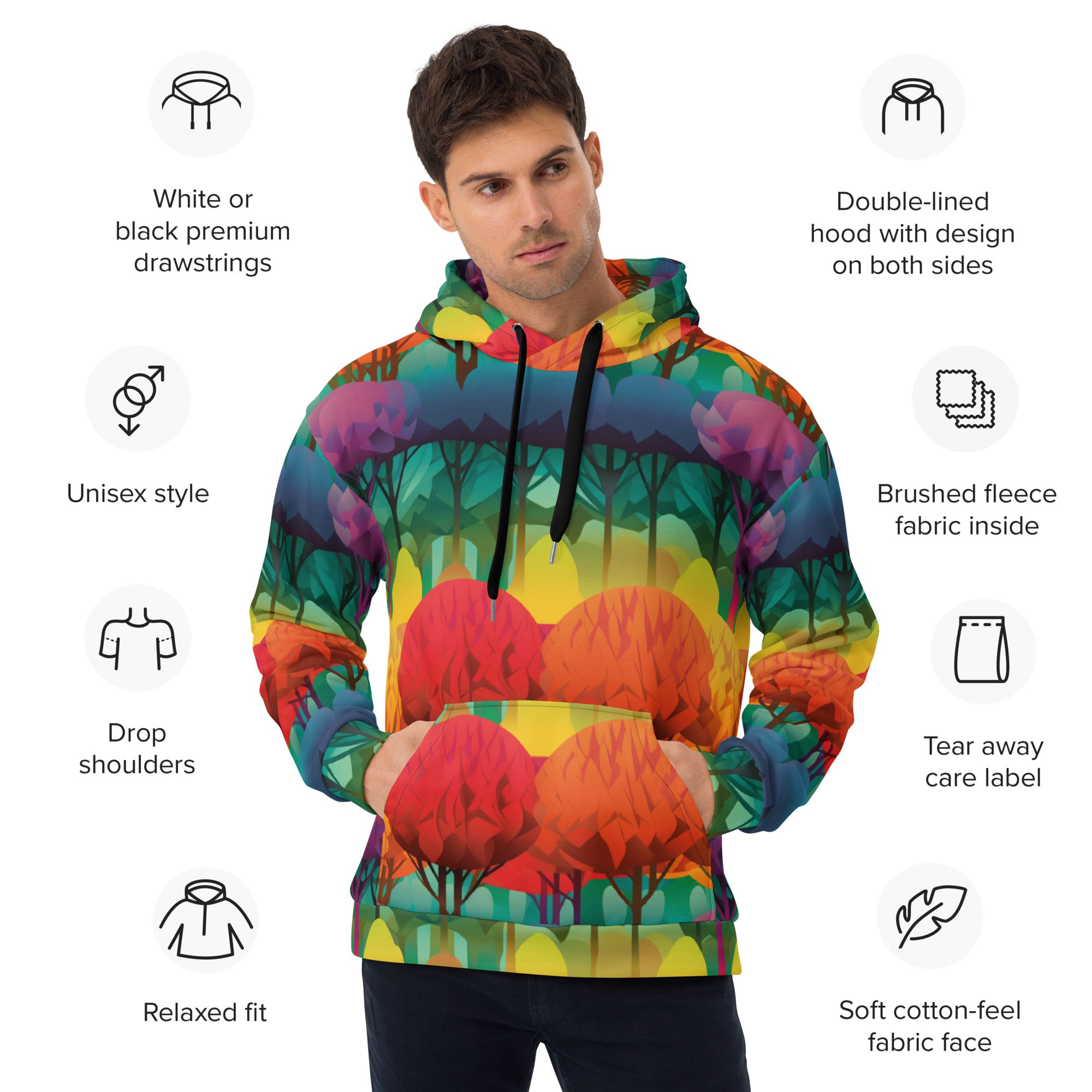 Unisex Hoodie Abstract Rainbow Forest Pattern VI
