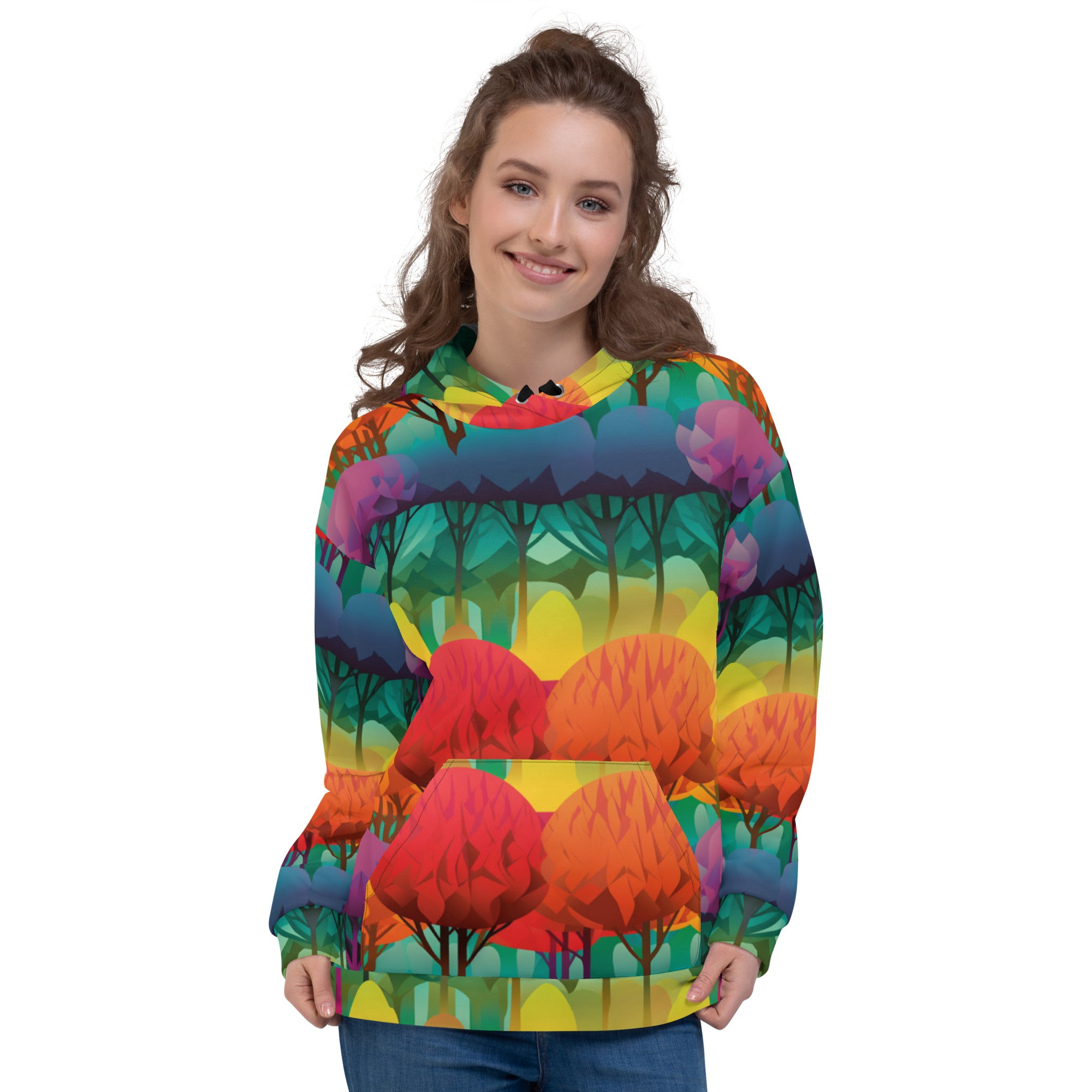 Unisex Hoodie Abstract Rainbow Forest Pattern VI