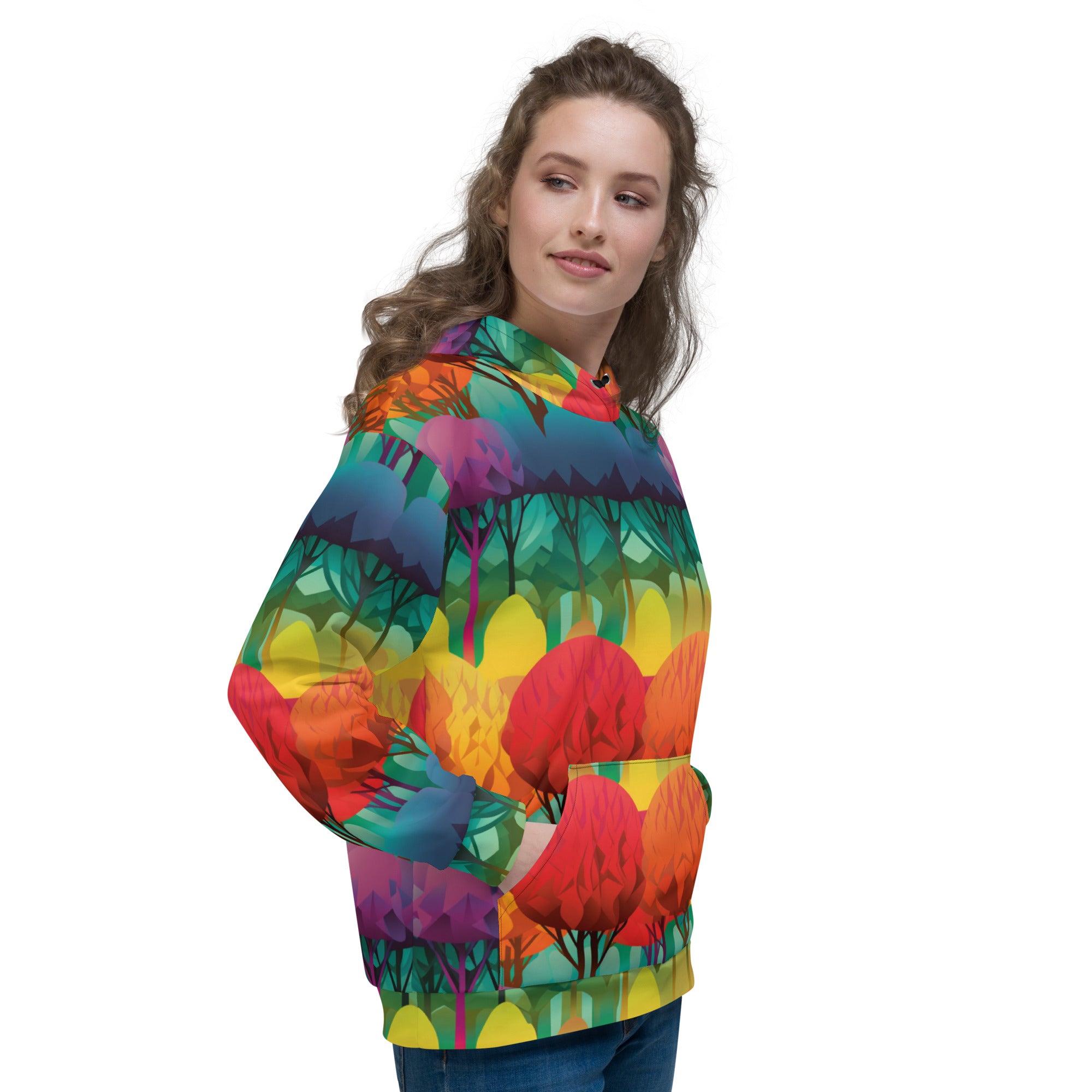 Unisex Hoodie Abstract Rainbow Forest Pattern VI