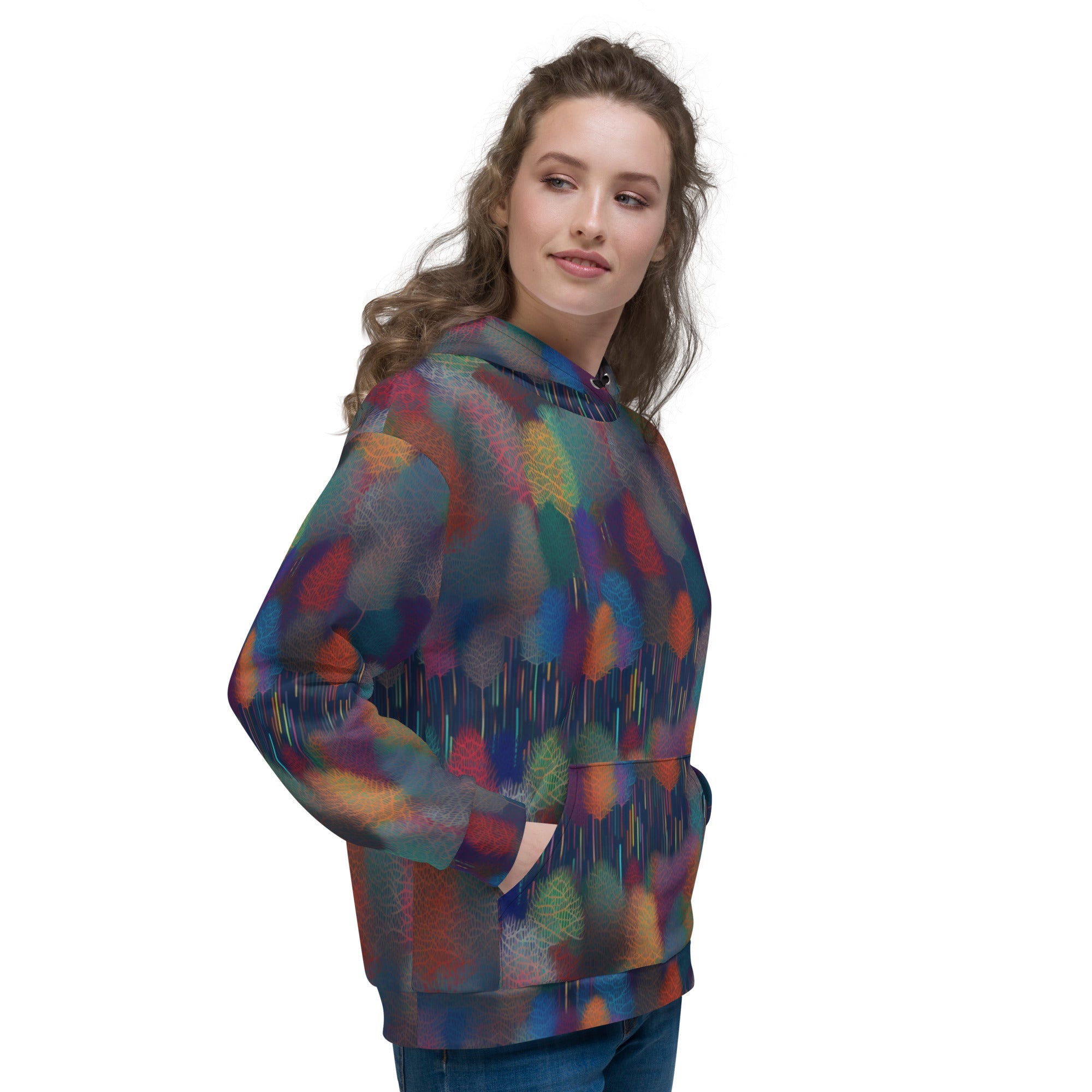 Unisex Hoodie Abstract Rainbow Forest Pattern VII