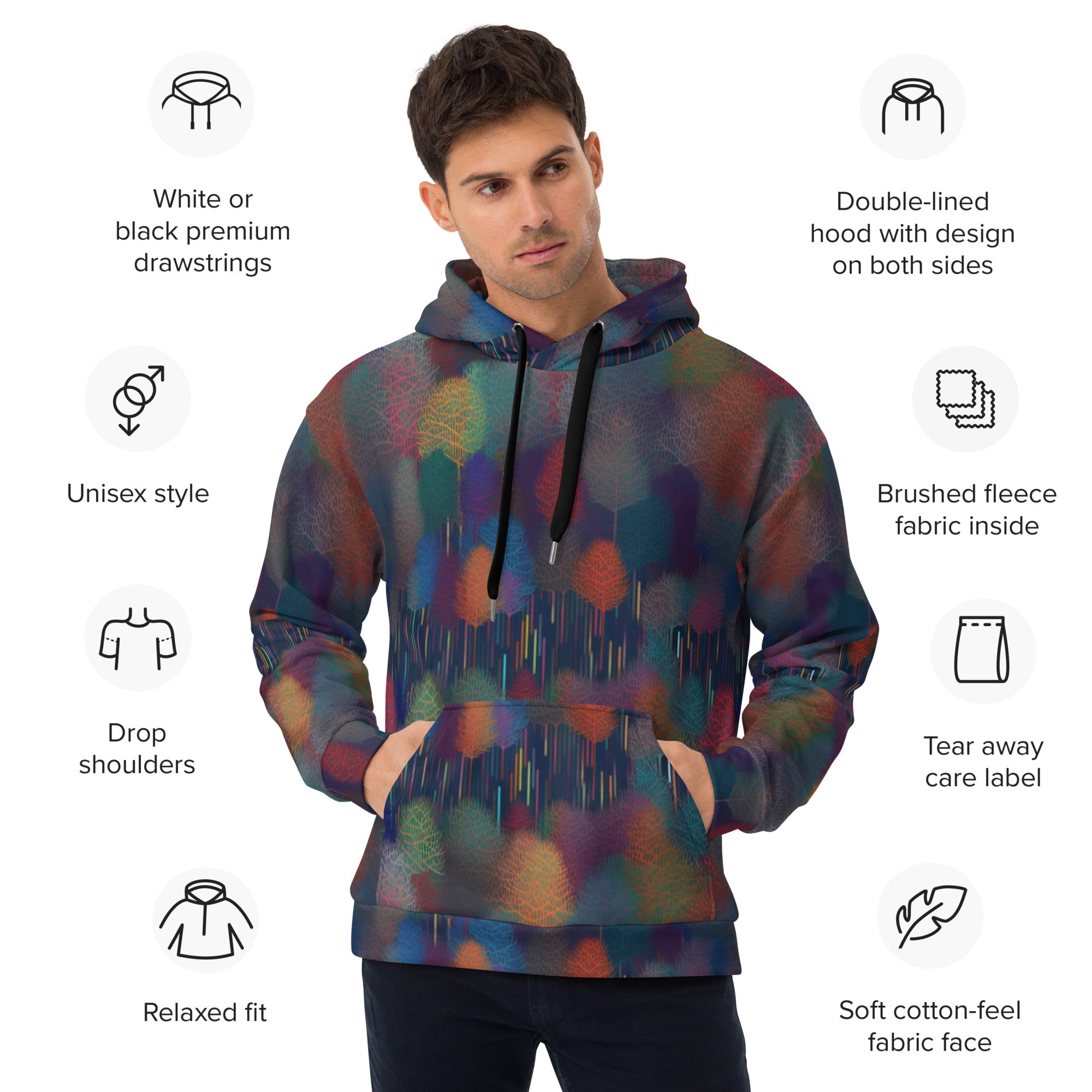 Unisex Hoodie Abstract Rainbow Forest Pattern VII