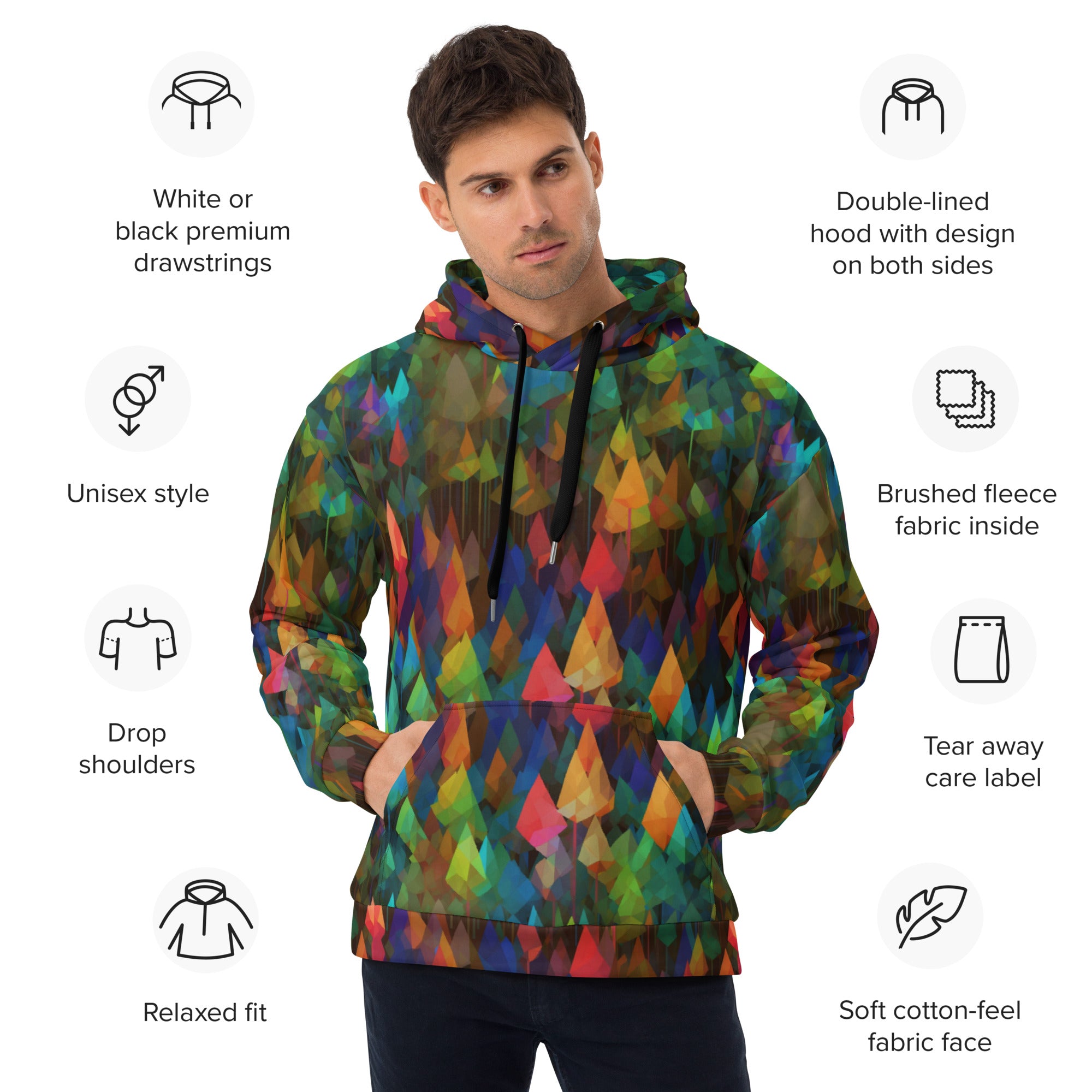 Unisex Hoodie Abstract Rainbow Forest Pattern VIII