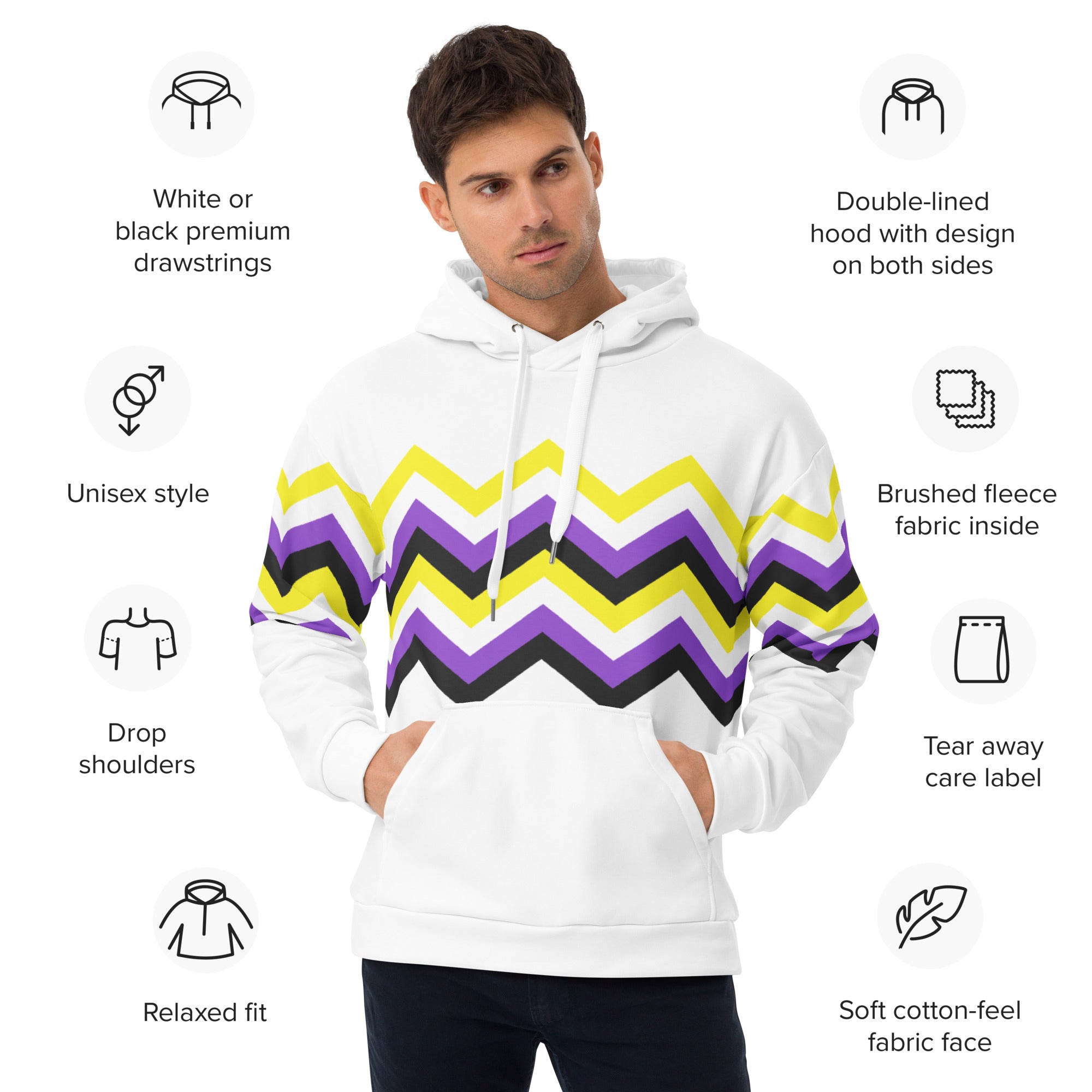 Unisex Hoodie Nonbinary Zigzag Pattern