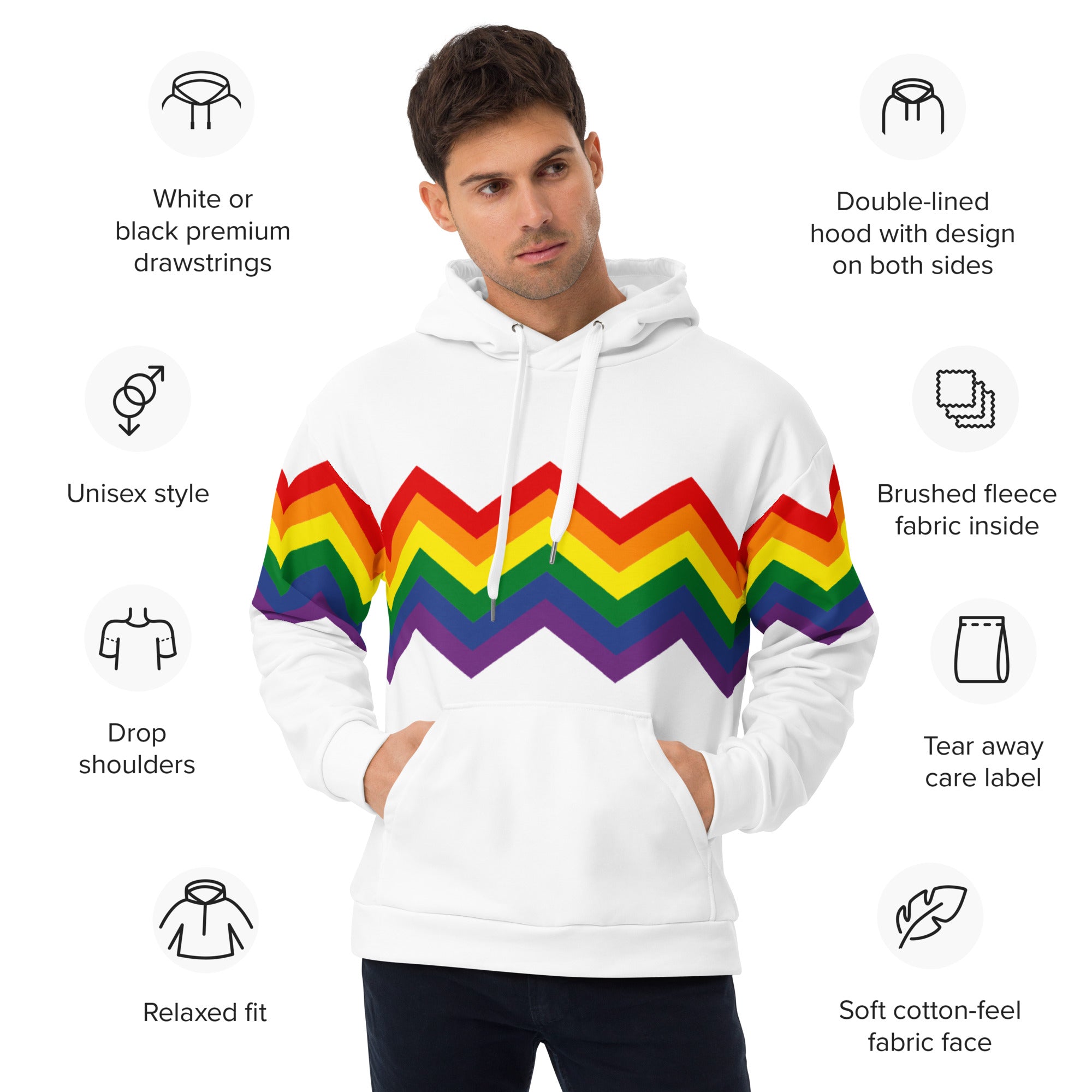 Unisex Hoodie Pride Rainbow Zigzag Pattern