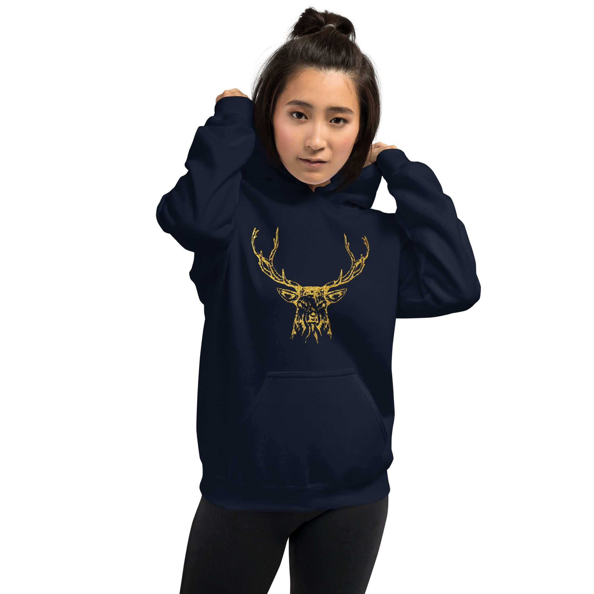 Unisex Hoodie Reindeer Gold Print