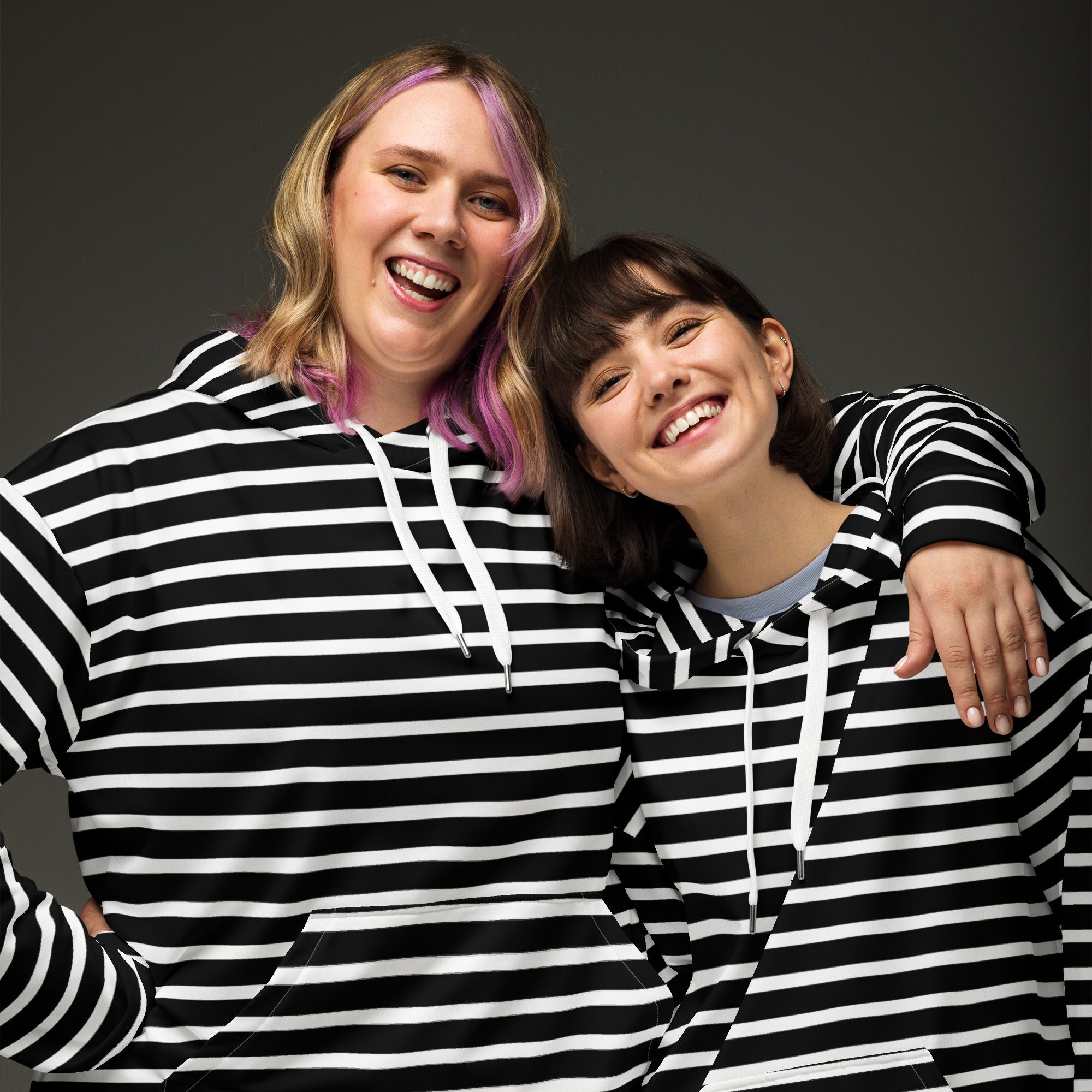 Unisex Hoodie White and Black Striped