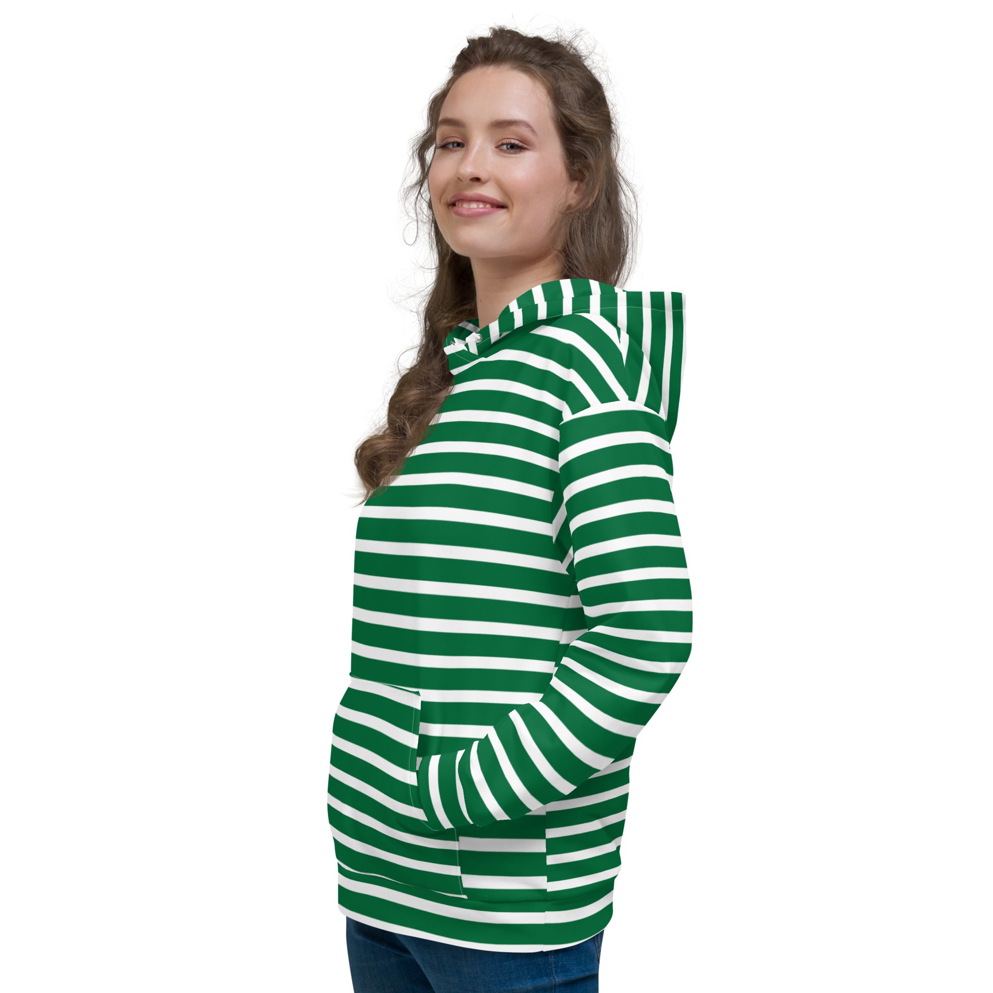Unisex Hoodie White and Green Striped