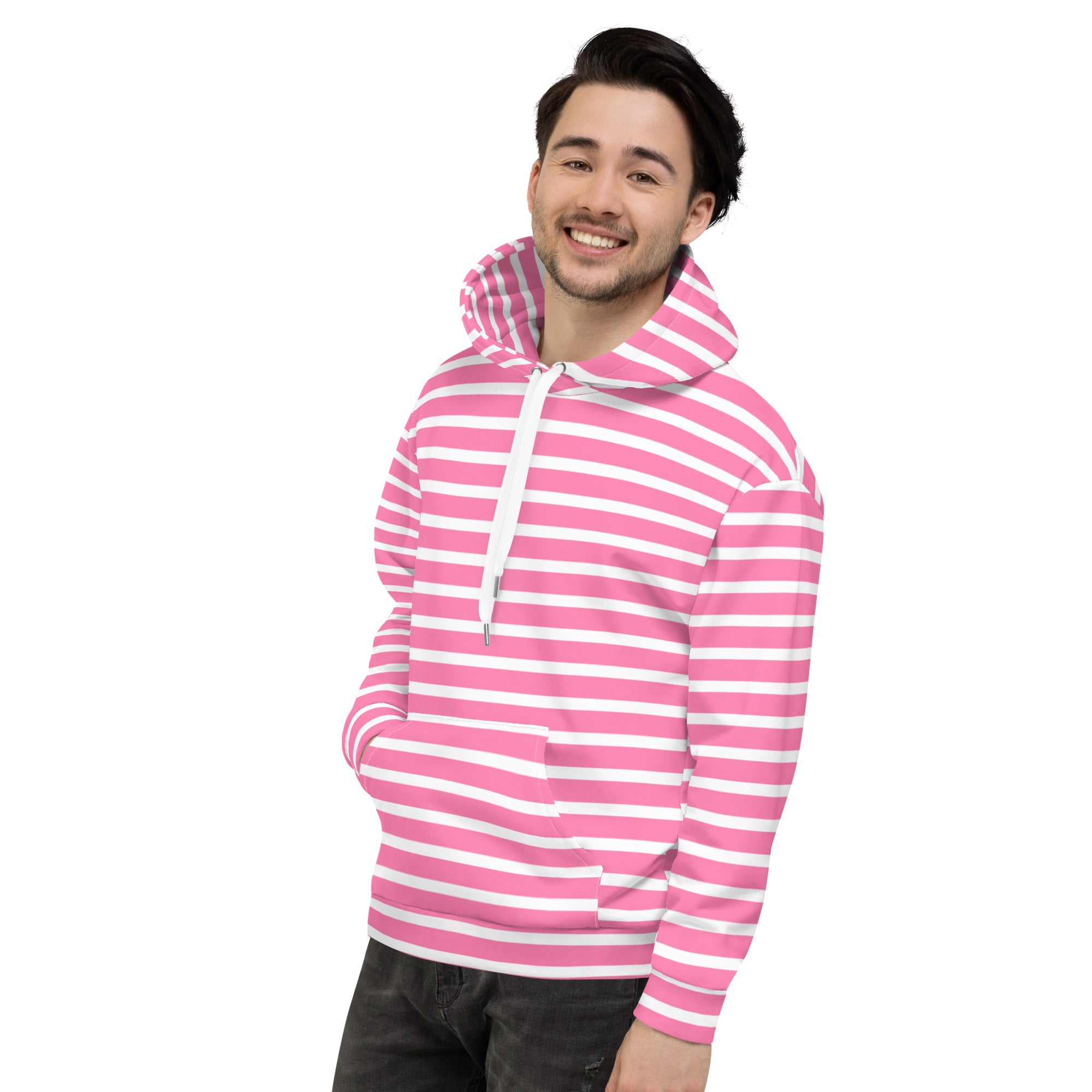 Unisex Hoodie White and Pink Striped