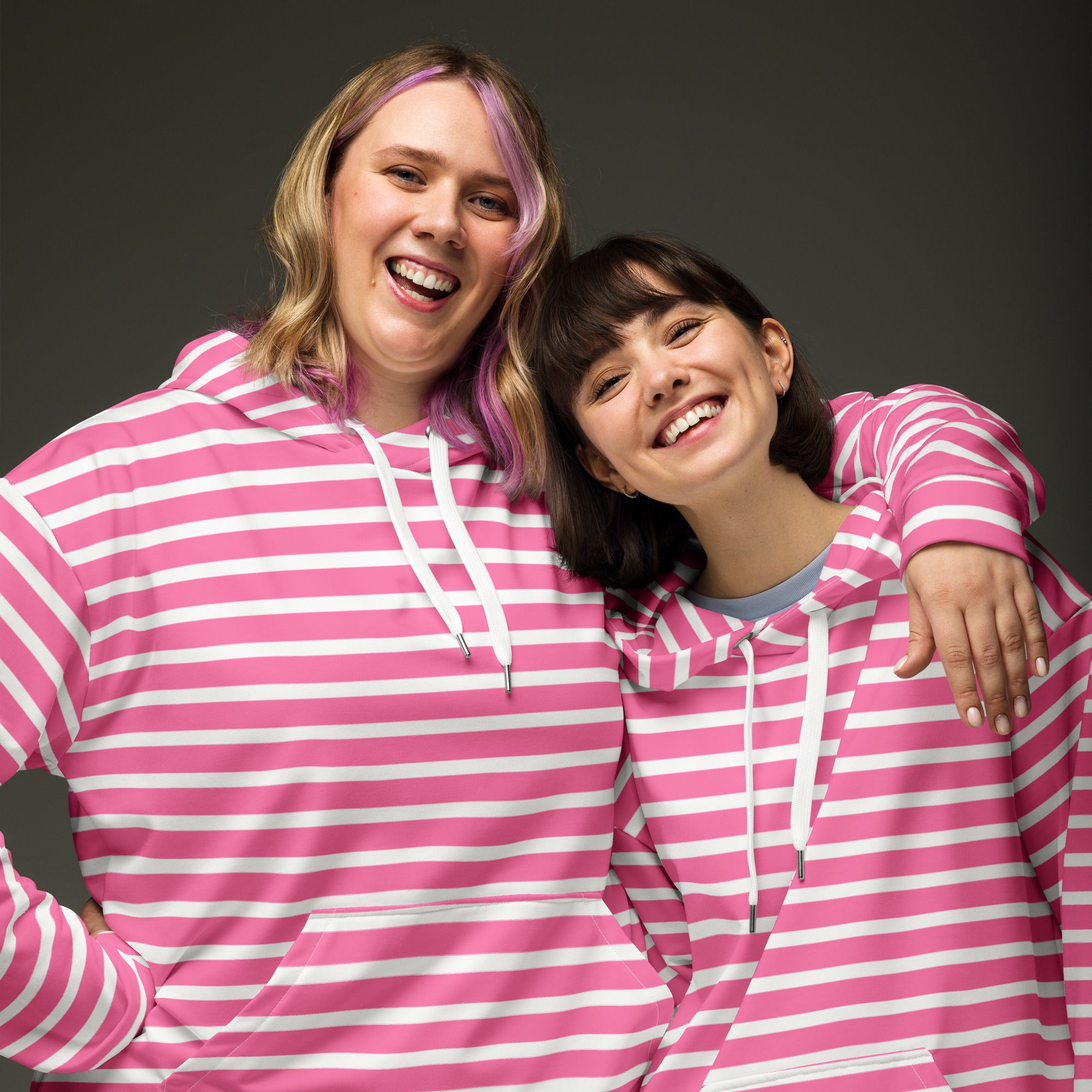 Unisex Hoodie White and Pink Striped