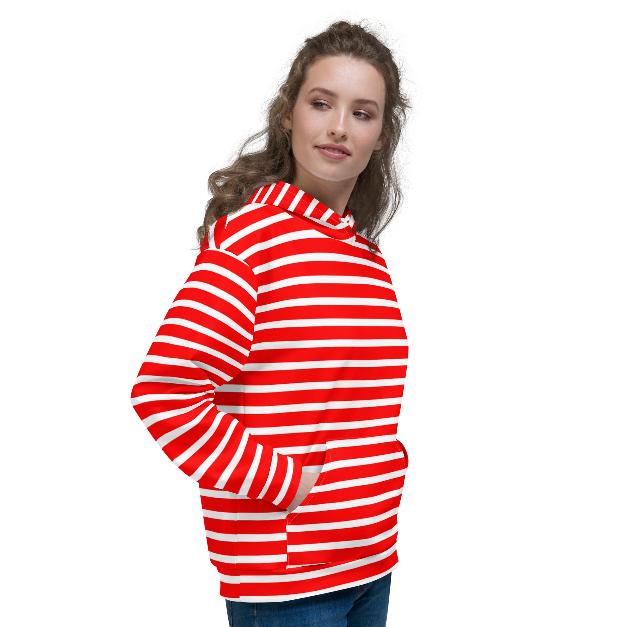 Unisex Hoodie White and Red Striped
