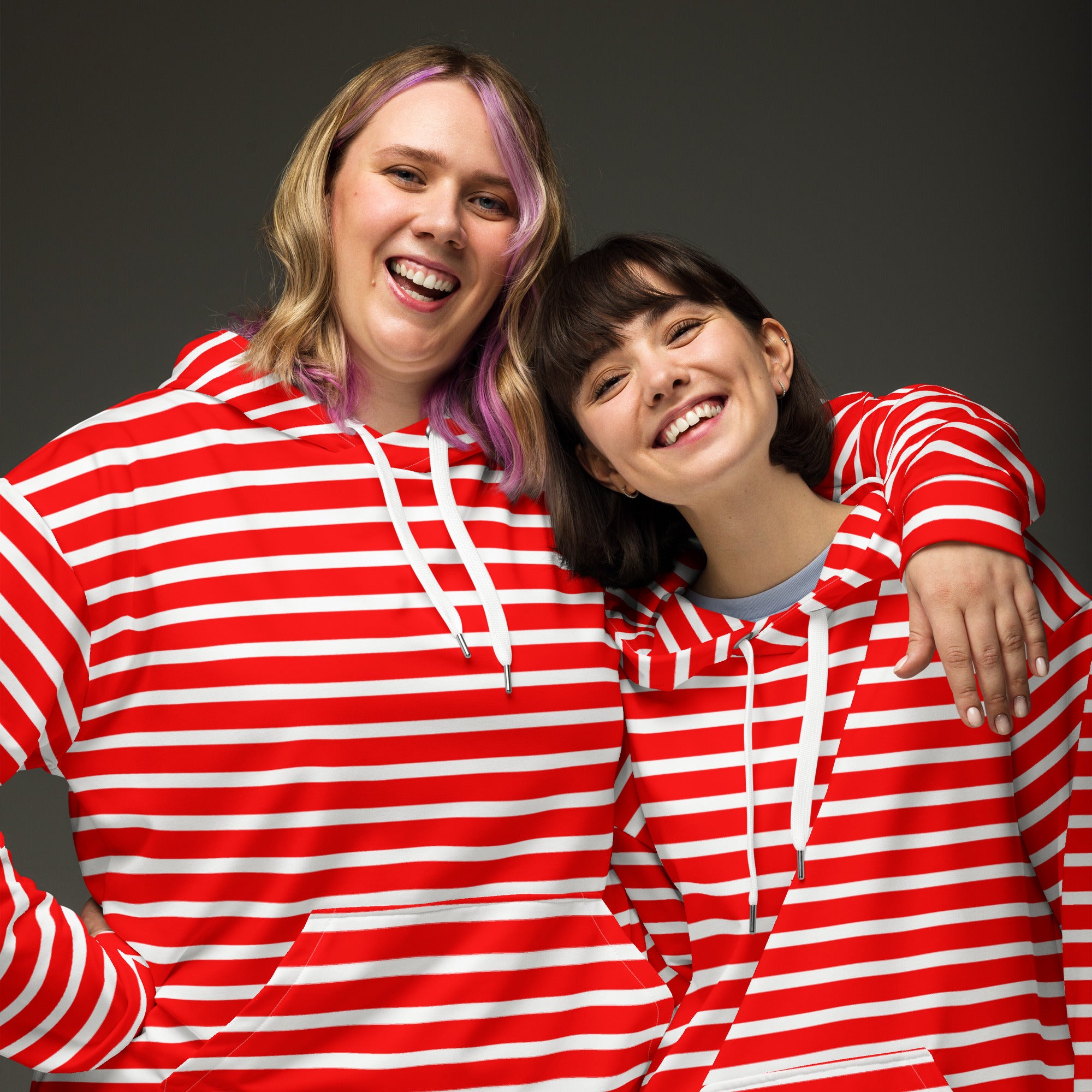 Unisex Hoodie White and Red Striped