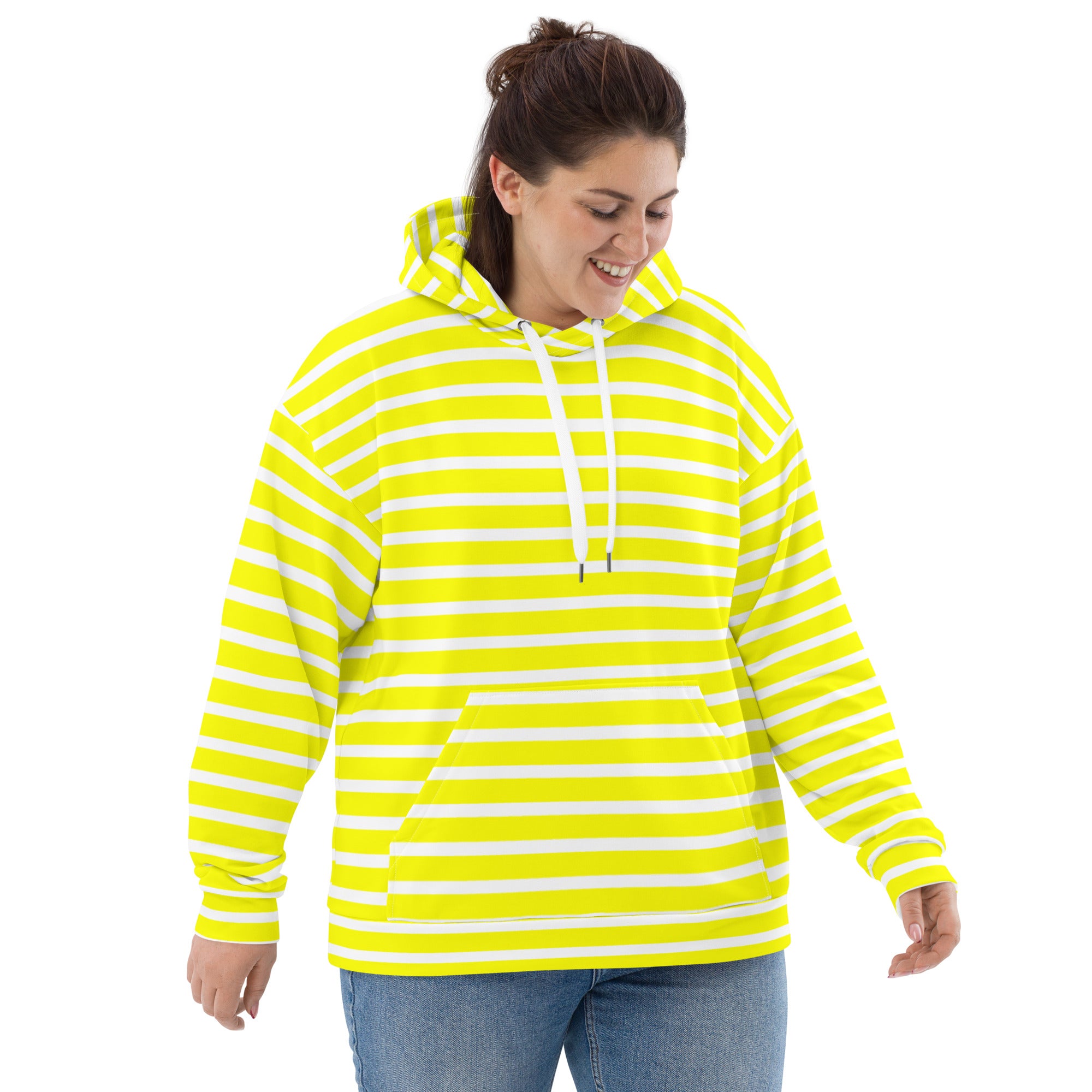 Unisex Hoodie White and Yellow Striped