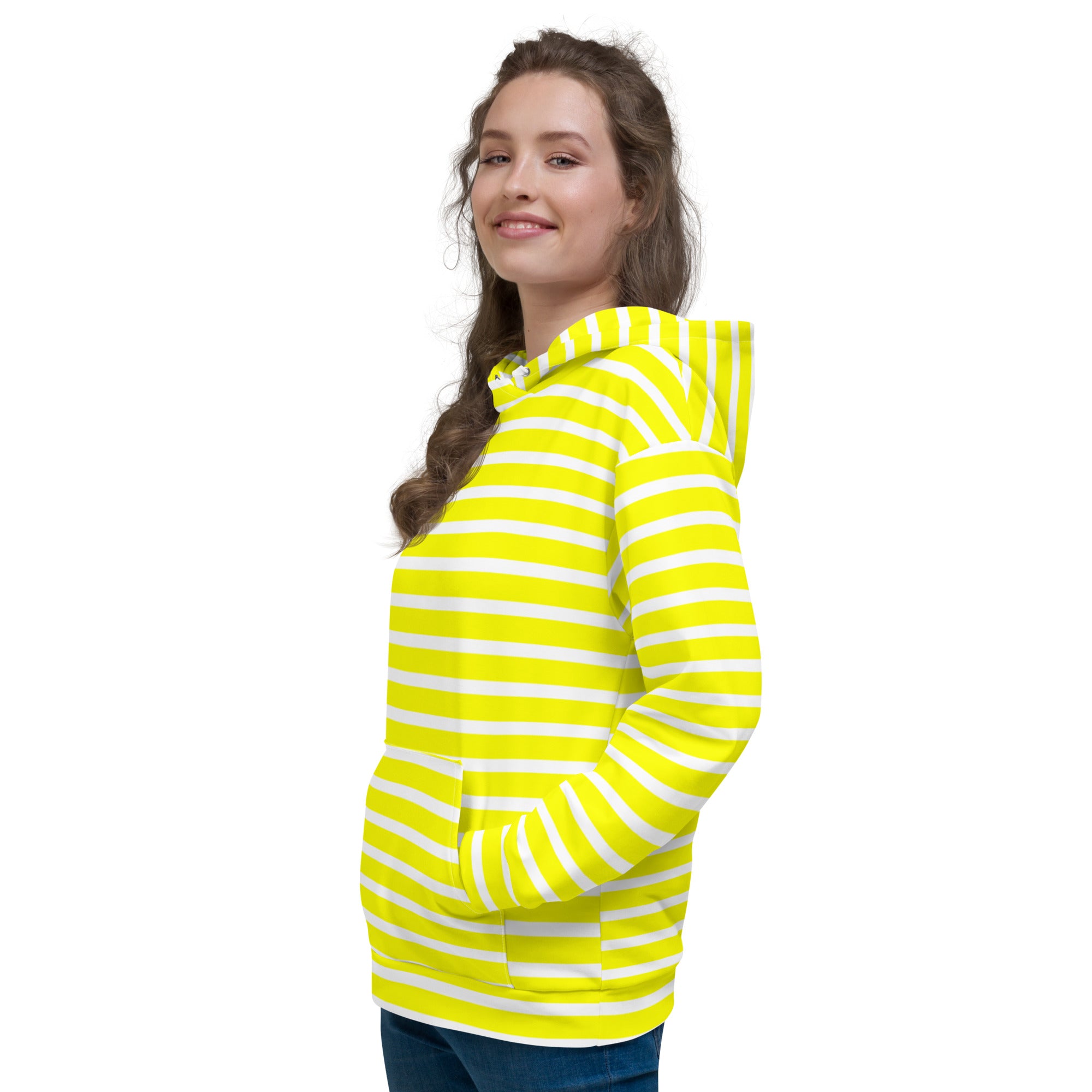 Unisex Hoodie White and Yellow Striped