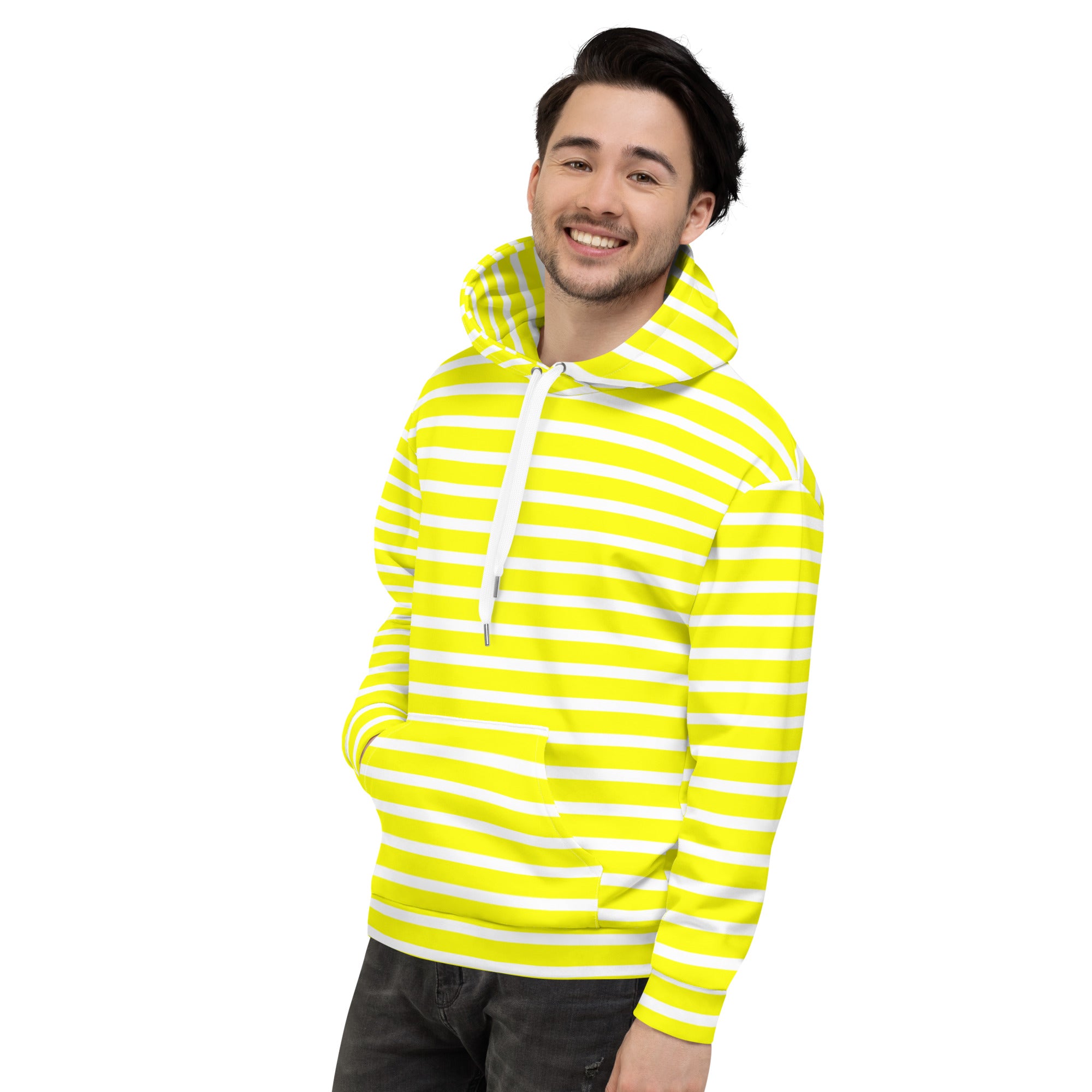 Unisex Hoodie White and Yellow Striped