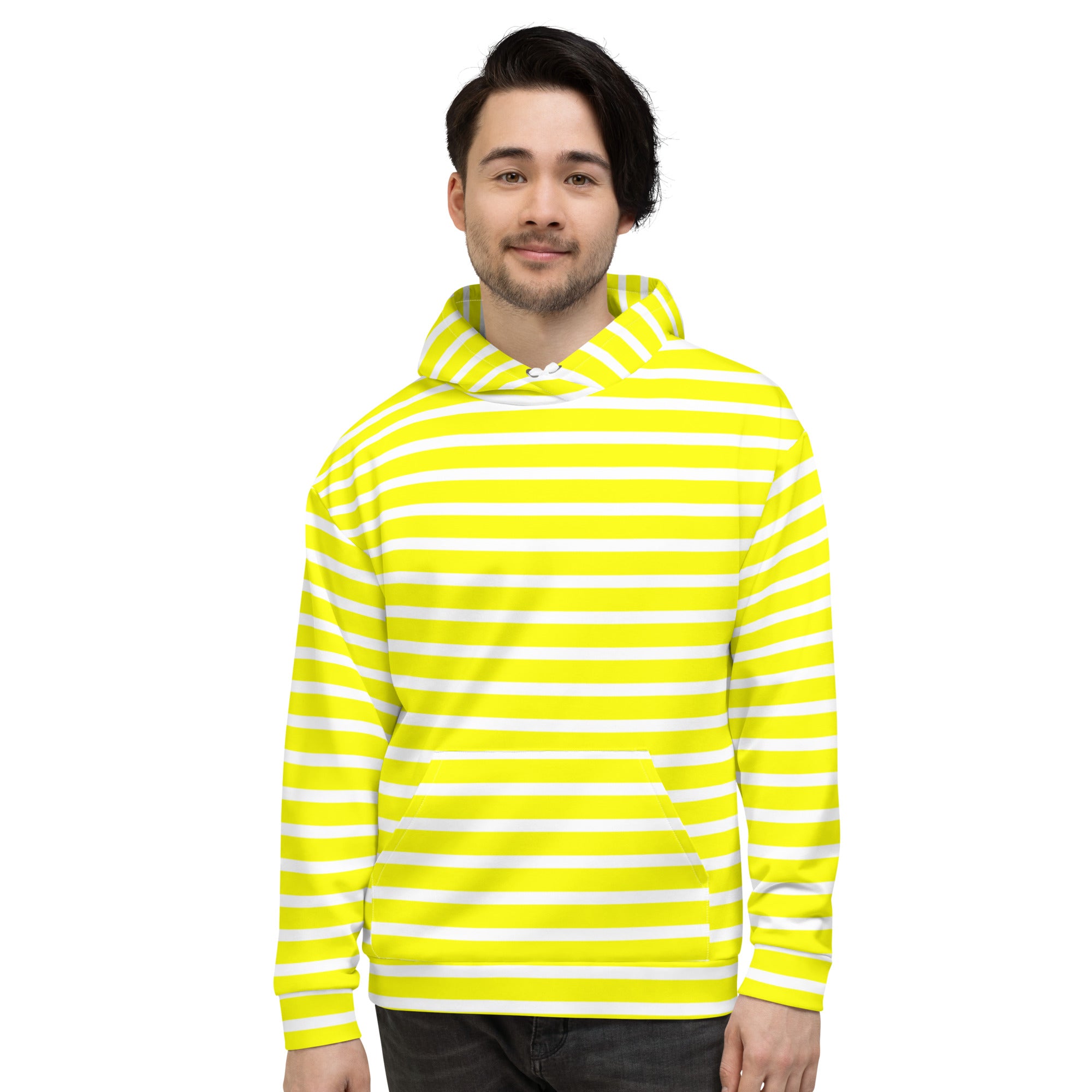 Unisex Hoodie White and Yellow Striped