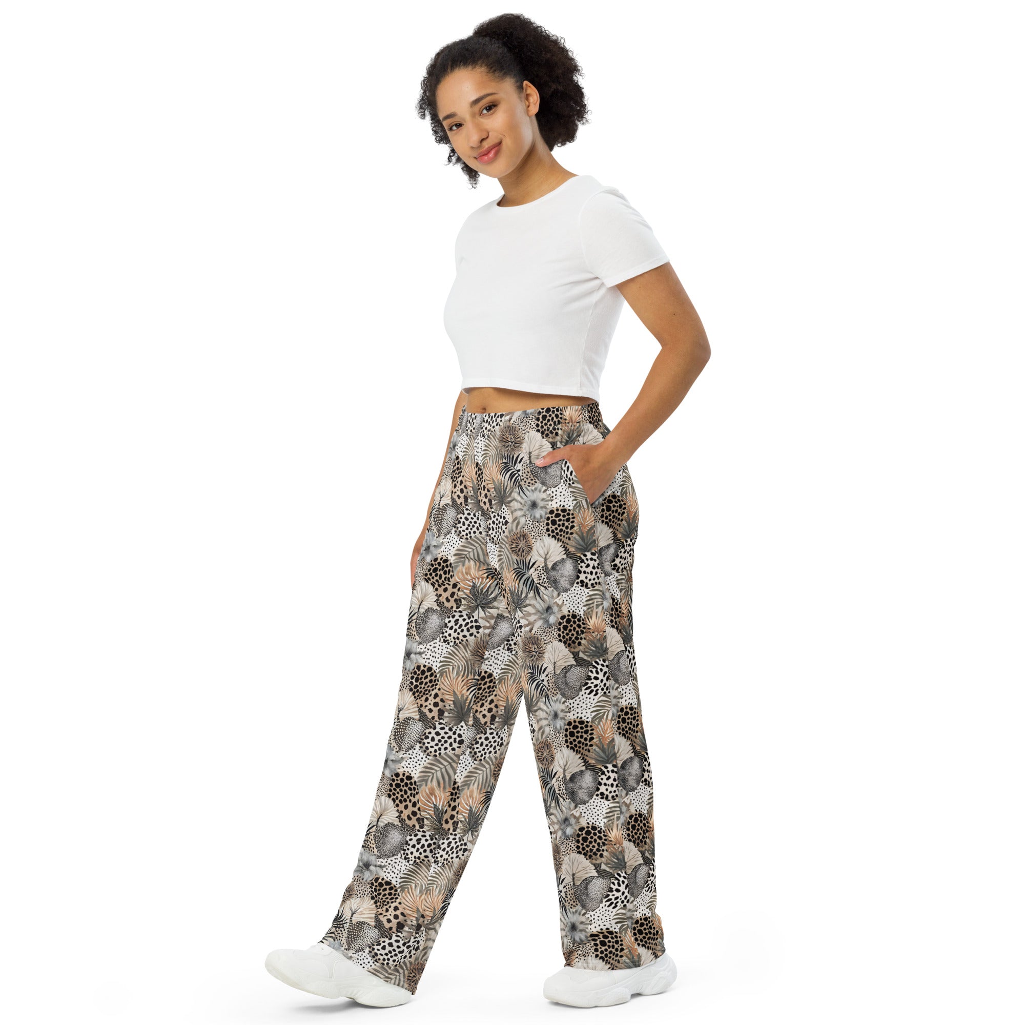 unisex wide leg pants Artsy Animal Print Design III
