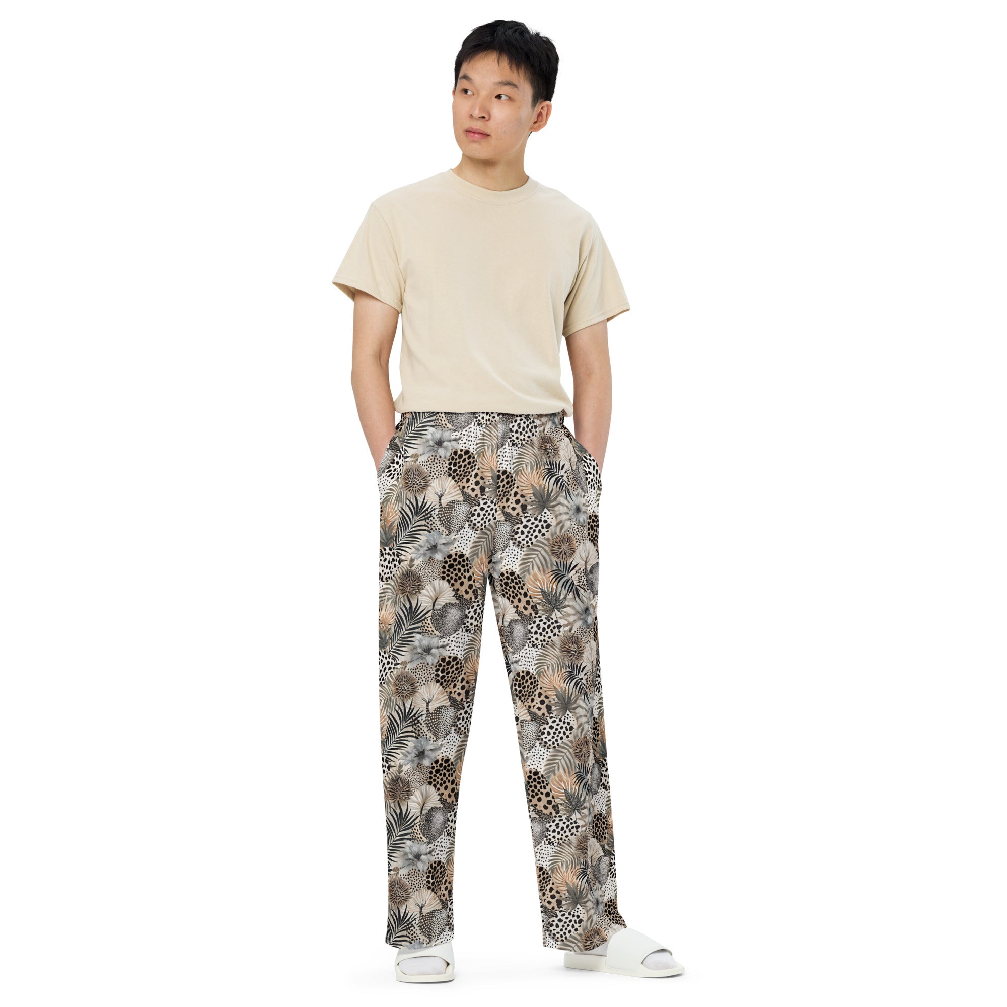 unisex wide leg pants Artsy Animal Print Design III