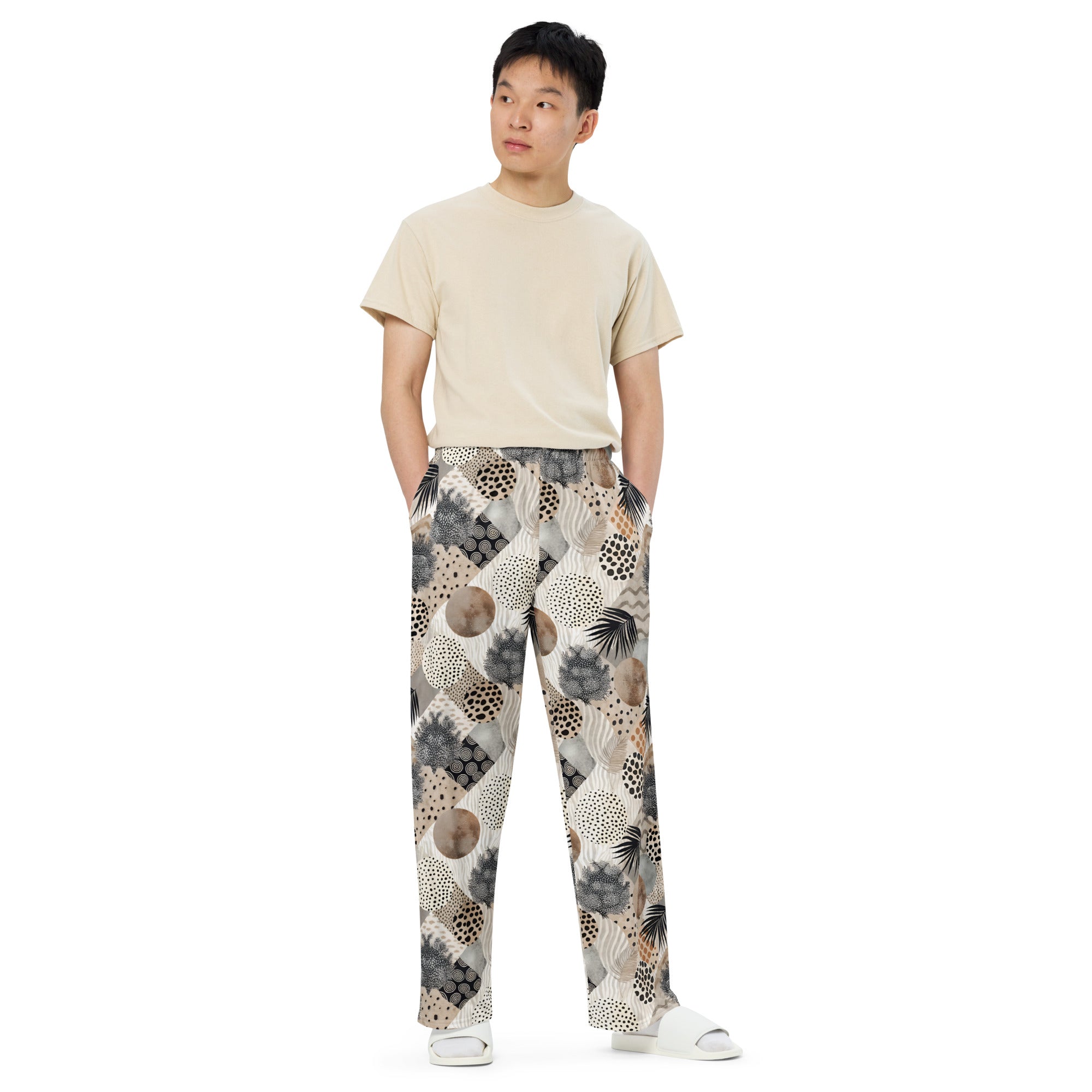 unisex wide leg pants Artsy Animal Print Design IV