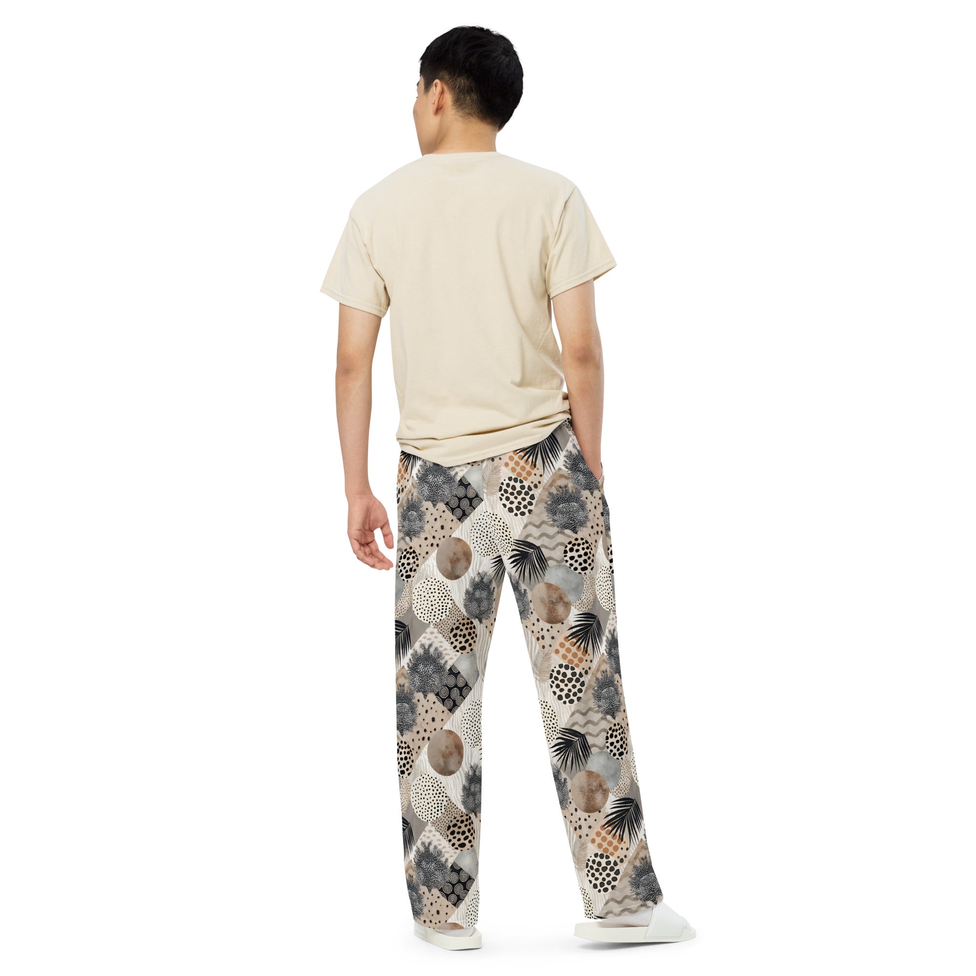 unisex wide leg pants Artsy Animal Print Design IV