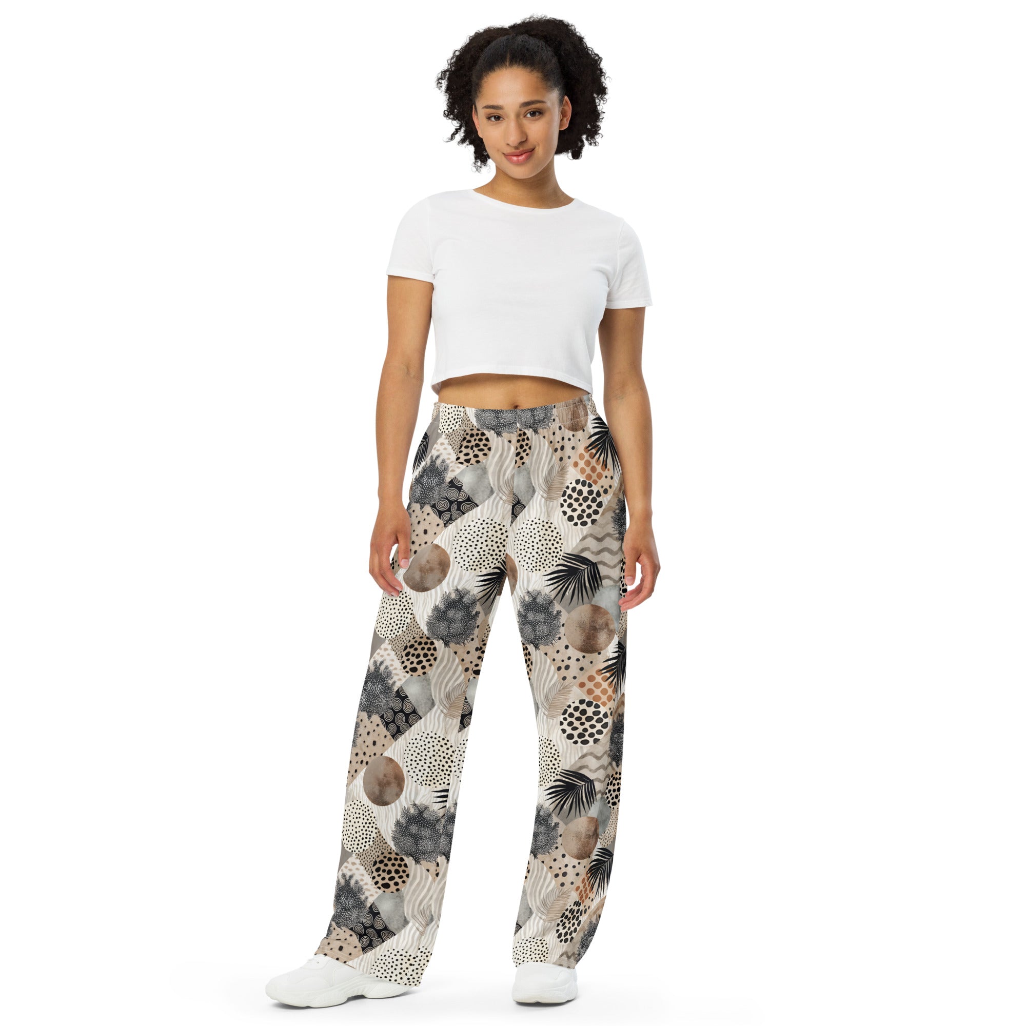 unisex wide leg pants Artsy Animal Print Design IV