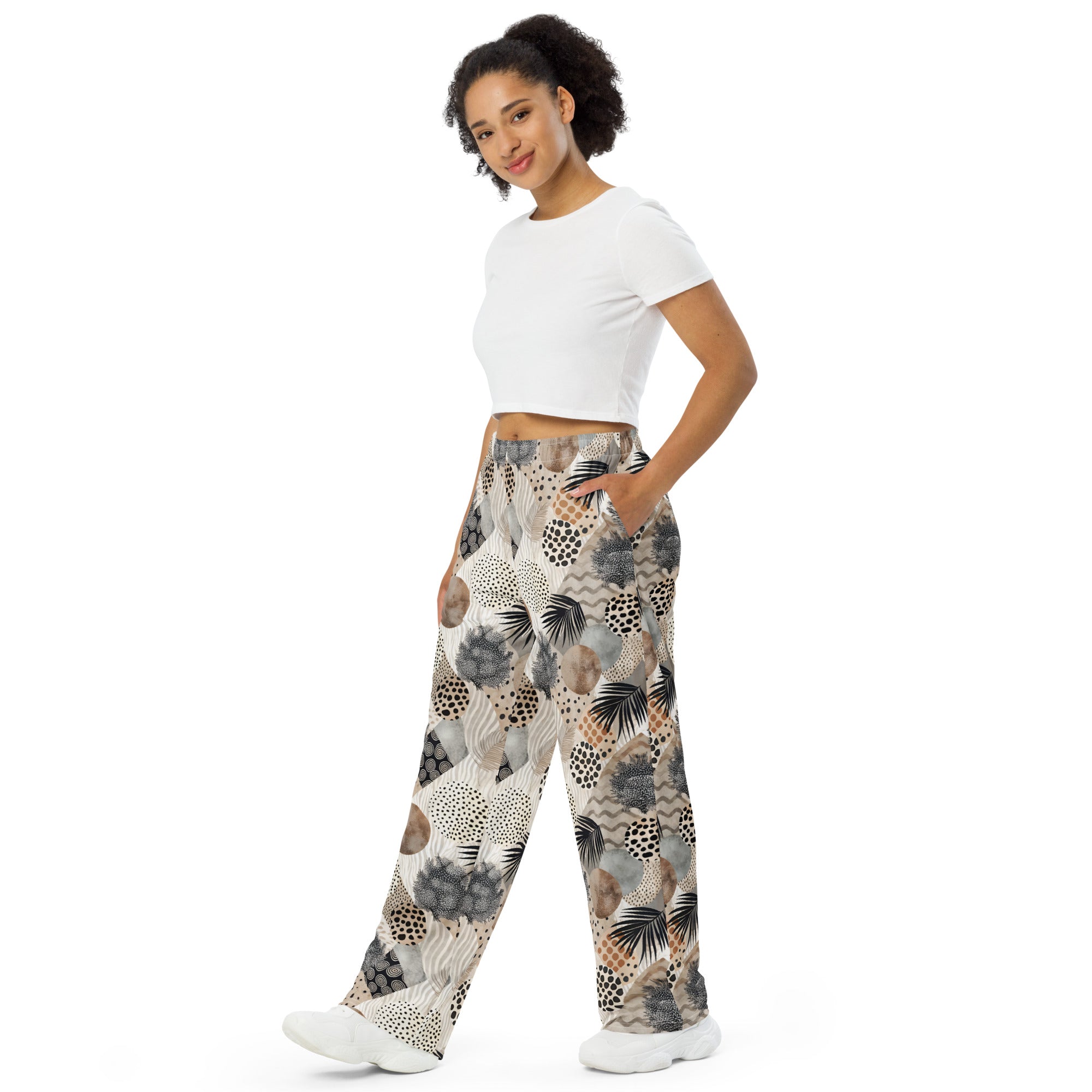 unisex wide leg pants Artsy Animal Print Design IV